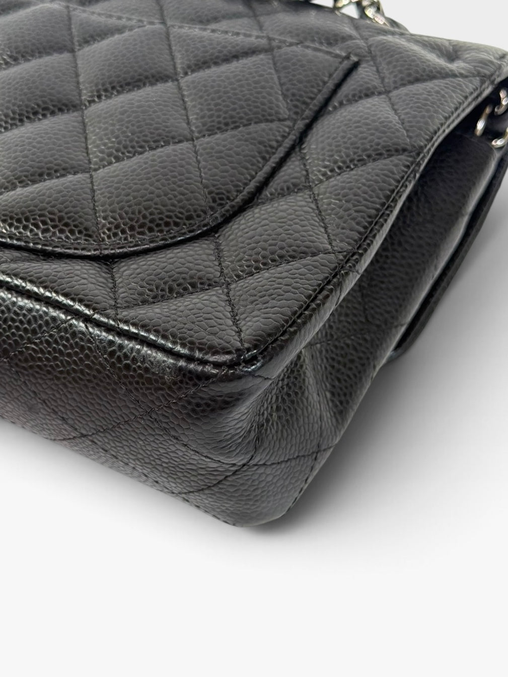 Chanel Vintage Small Classic Double Flap In Black Caviar Leather With Silver Hardware. 100% authentic and preloved in excellent condition
