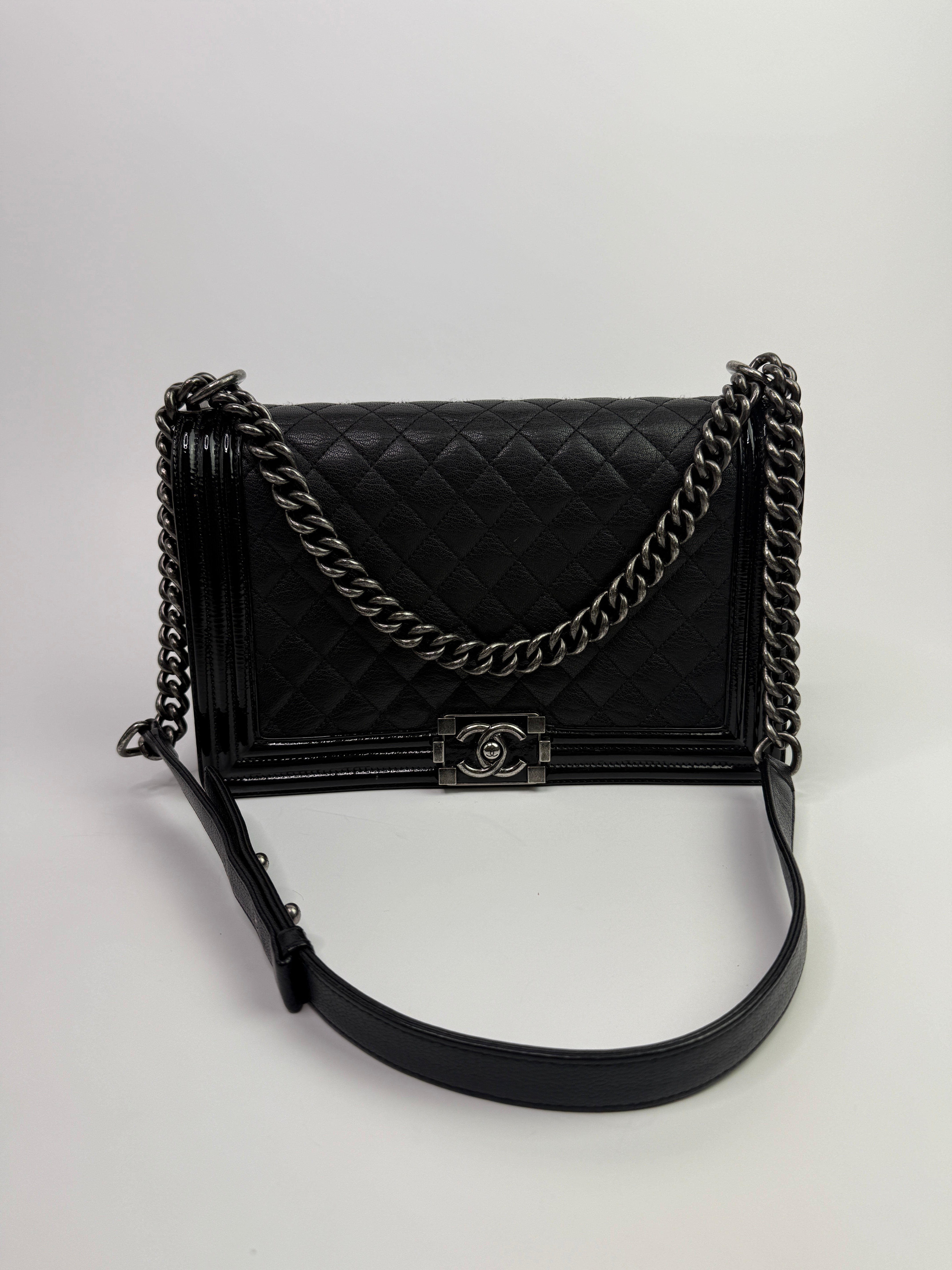 Chanel Boy Bag Large In Black Calfskin Leather With Silver Hardware
Pre Loved & Authentic 