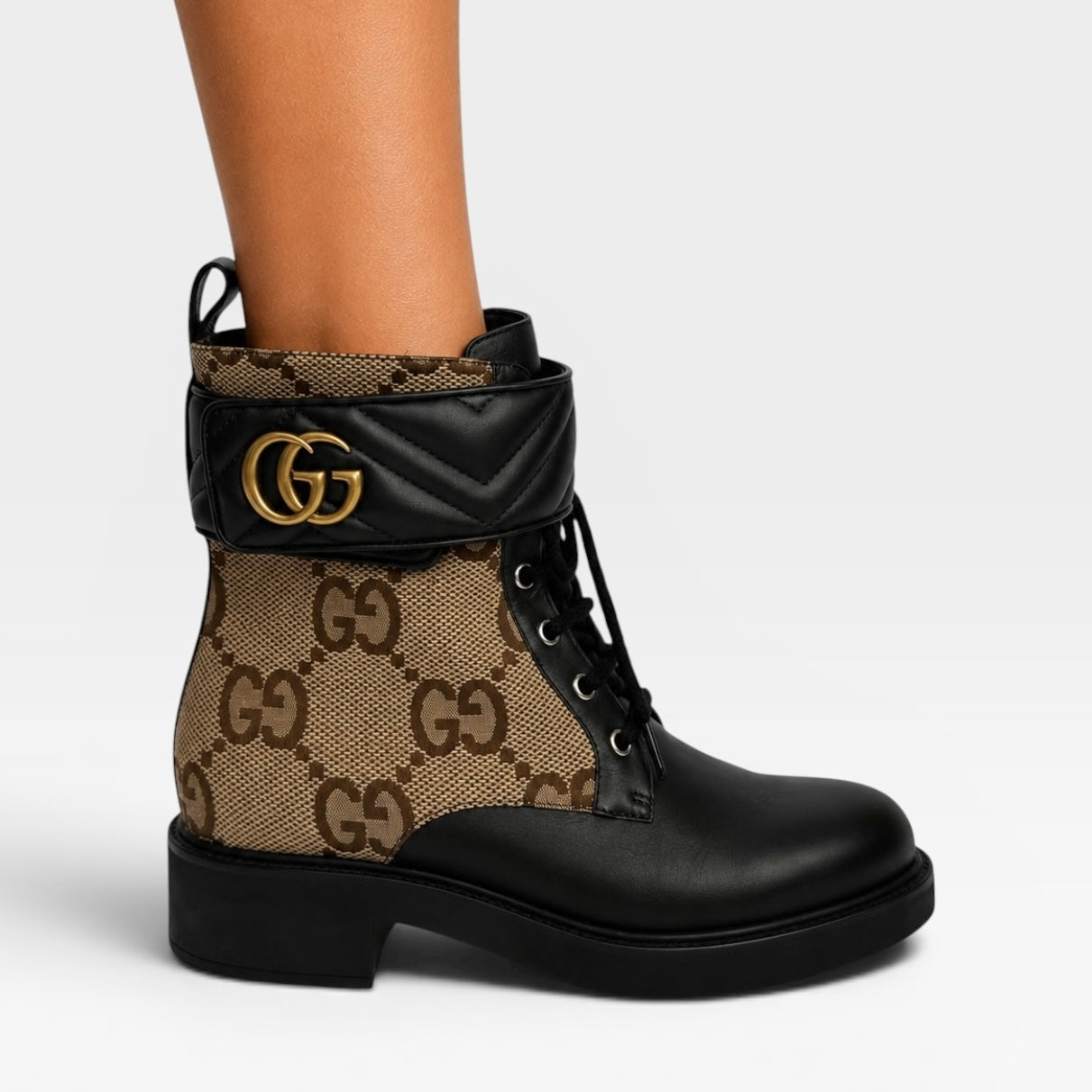 Gucci Logo Plaque Monogram Panelled Ankle Boots (Size 41/UK7)