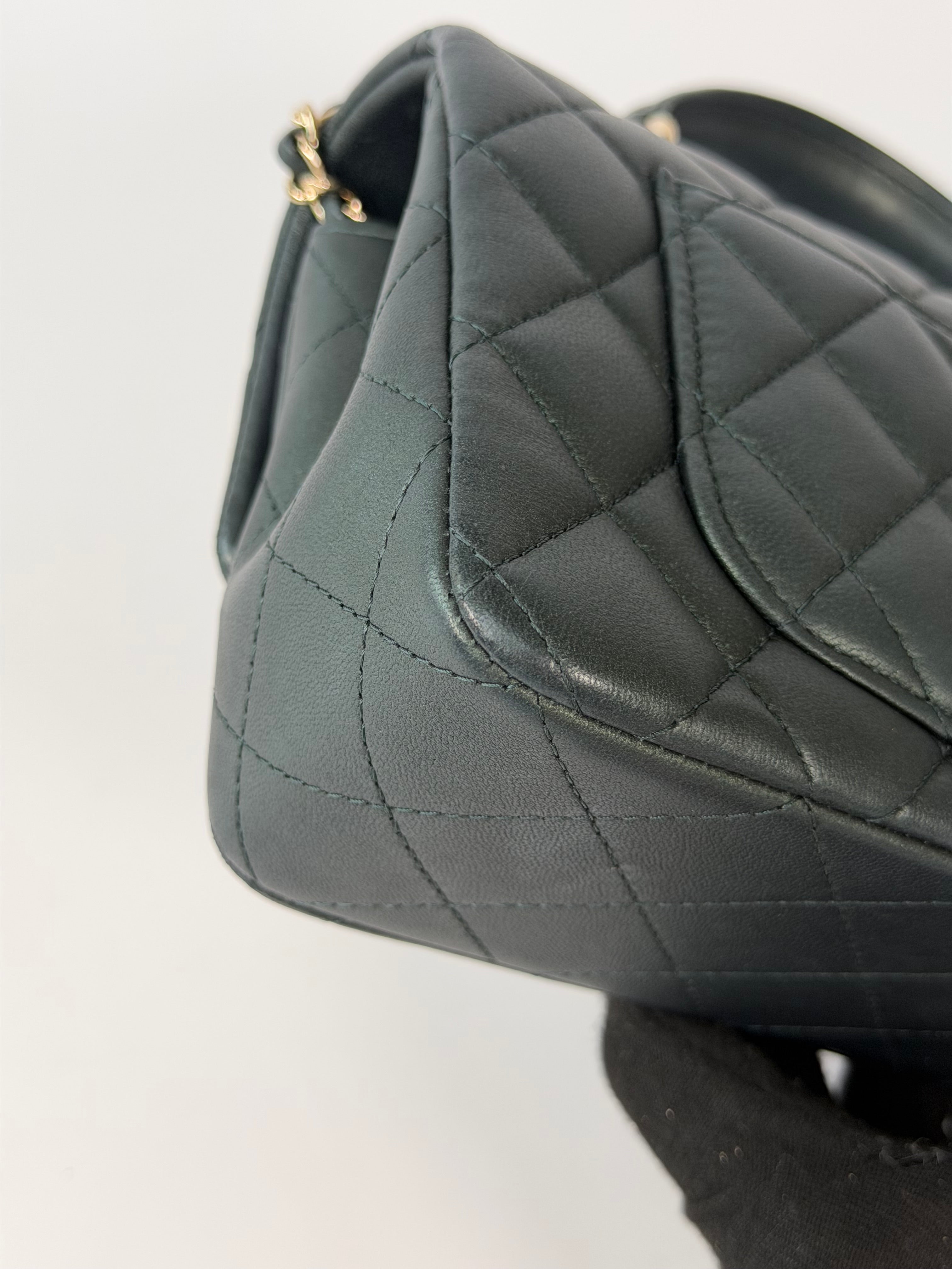 Chanel Mini Rectangle Top Handle In Metallic Green Lambskin Leather Gold Hardware. 100% authentic and preloved in excellent condition.