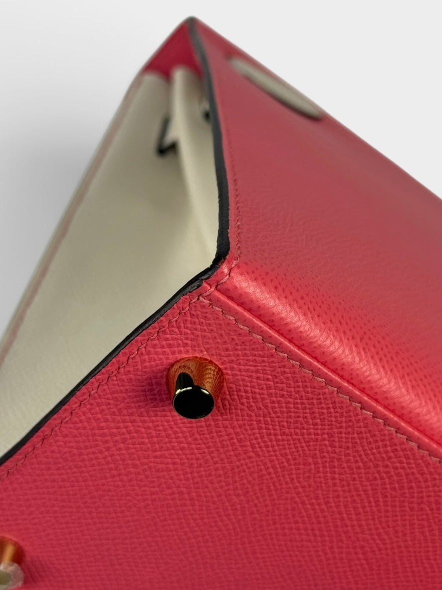 Hermès Kelly 28 In Rose Azalee & Craie Epsom Leather With Gold Hardware. 100% authentic and preloved in excellent condition.