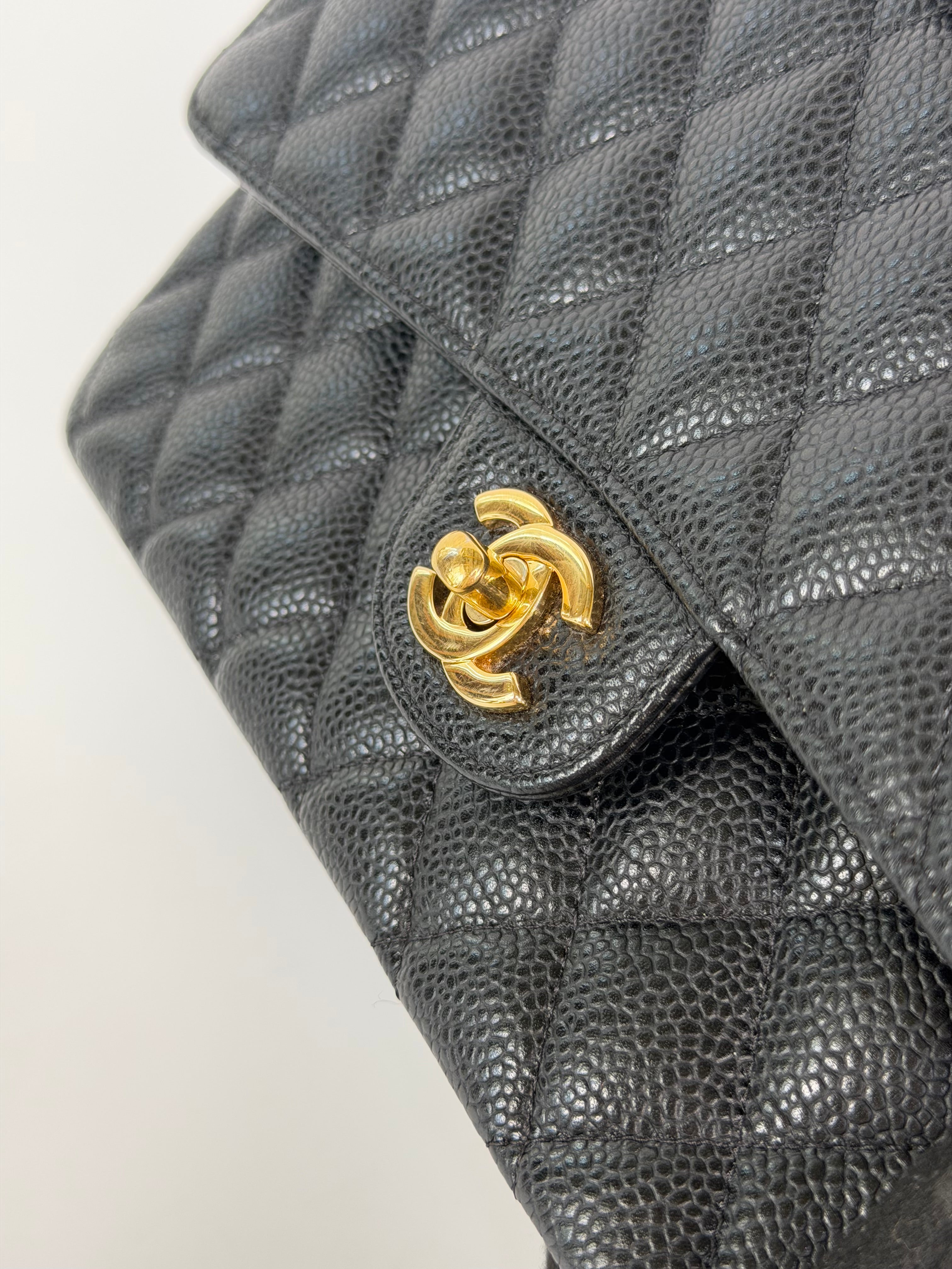 Chanel Medium Classic Double Flap Black Caviar Gold Hardware. Authentic and preloved in excellent condition.  100% guarantee