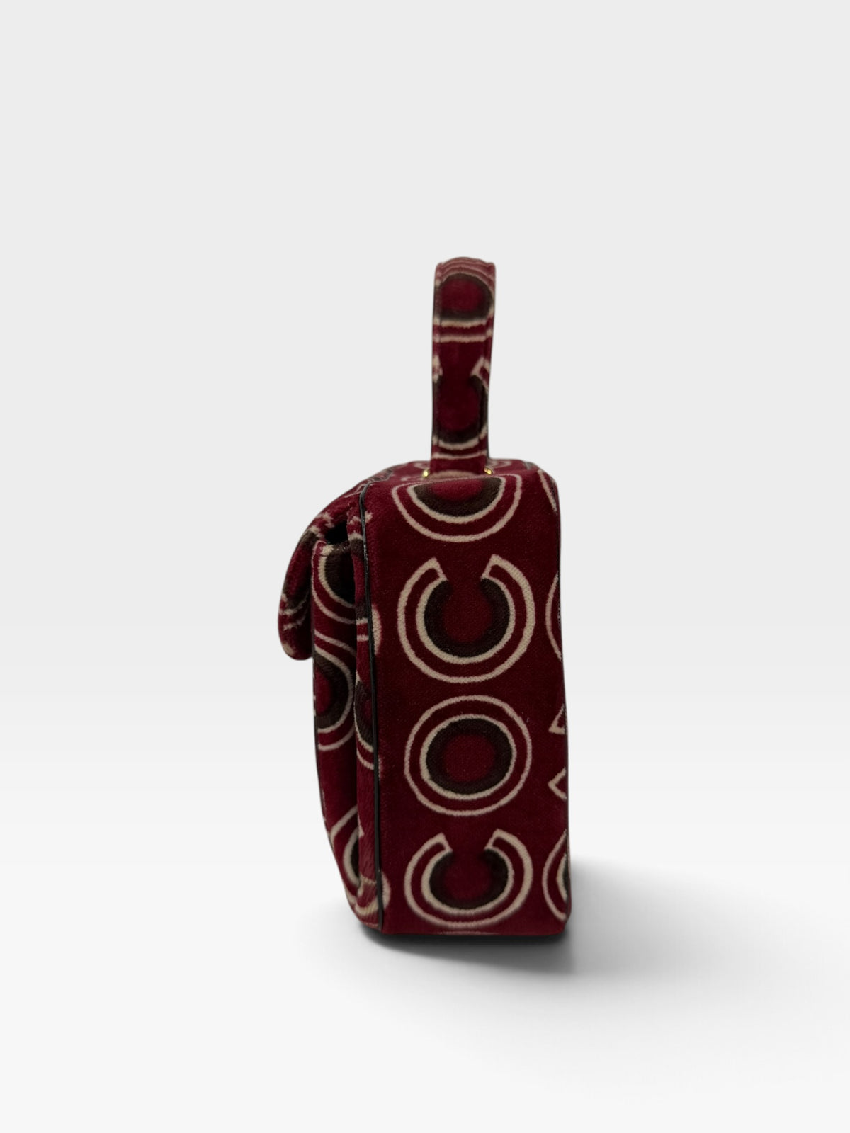 Chanel Coco Print Velvet Top Handle Flap In Burgundy With Gold Hardware