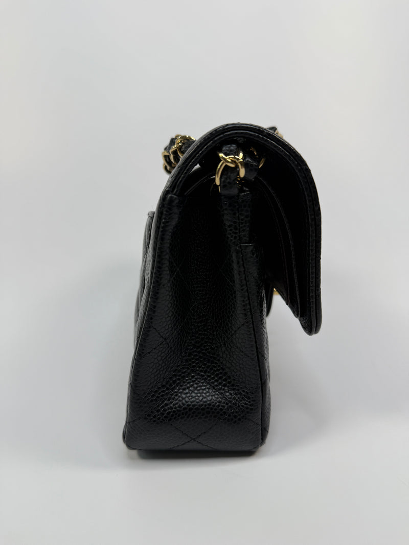 Chanel Small Classic Double Flap In Black Caviar Leather With GHW