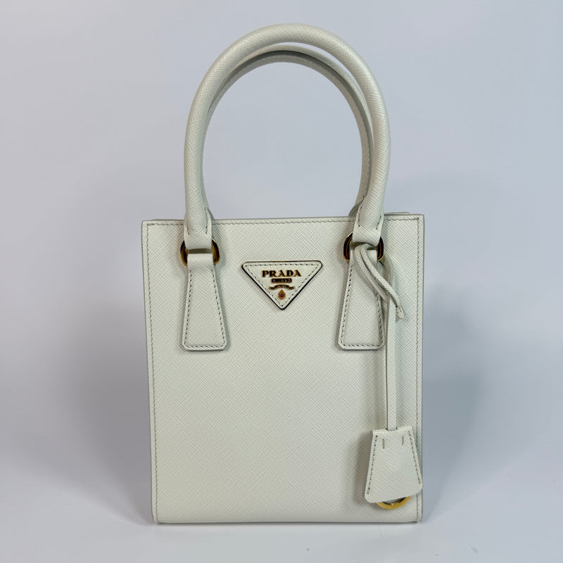 Prada Mini Tote In White Saffiano Leather