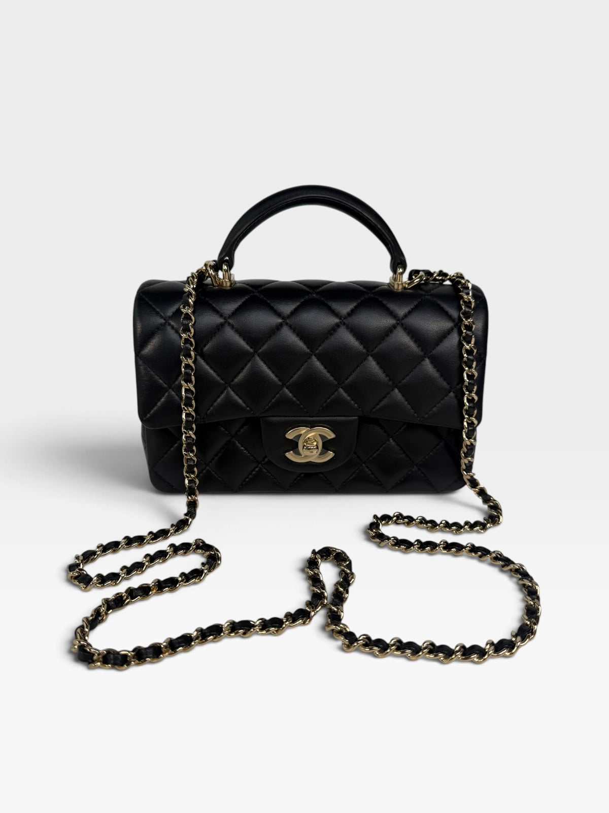*Luxe Top Pick* Chanel Mini Rectangle Top Handle In Black Lambskin With Gold Hardware, authentic and pre loved in excellent condition, 100% guarantee