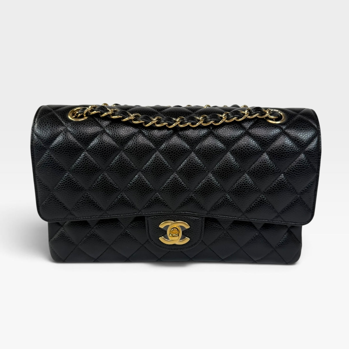 Chanel Medium Classic Double Flap In Black Caviar Leather Gold Hardware. Authentic and preloved in excellent condition. 100% gurantee 