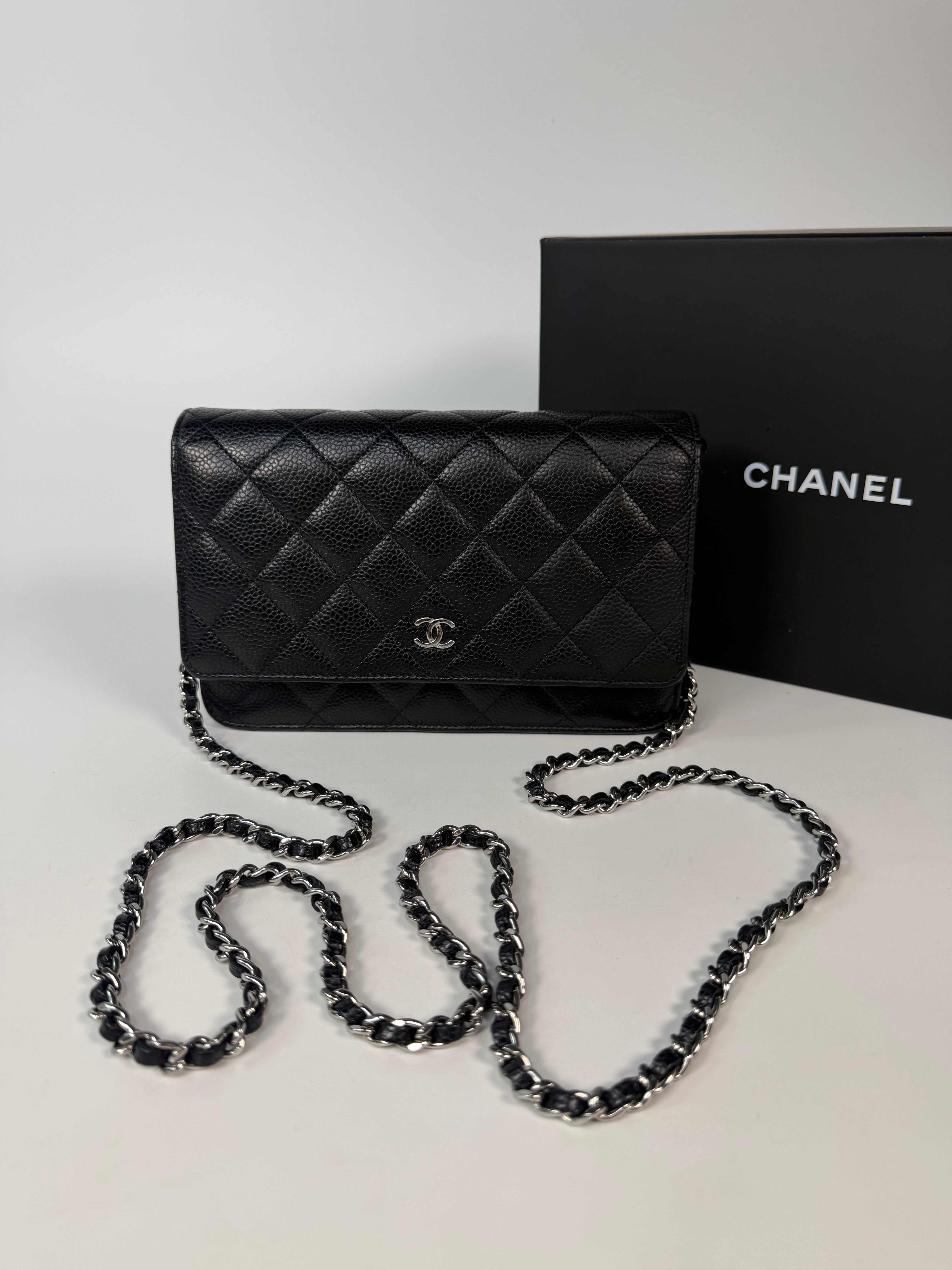 Chanel Wallet On Chain In Black Caviar With Silver Hardware in excellent condition 100% authentic and preloved