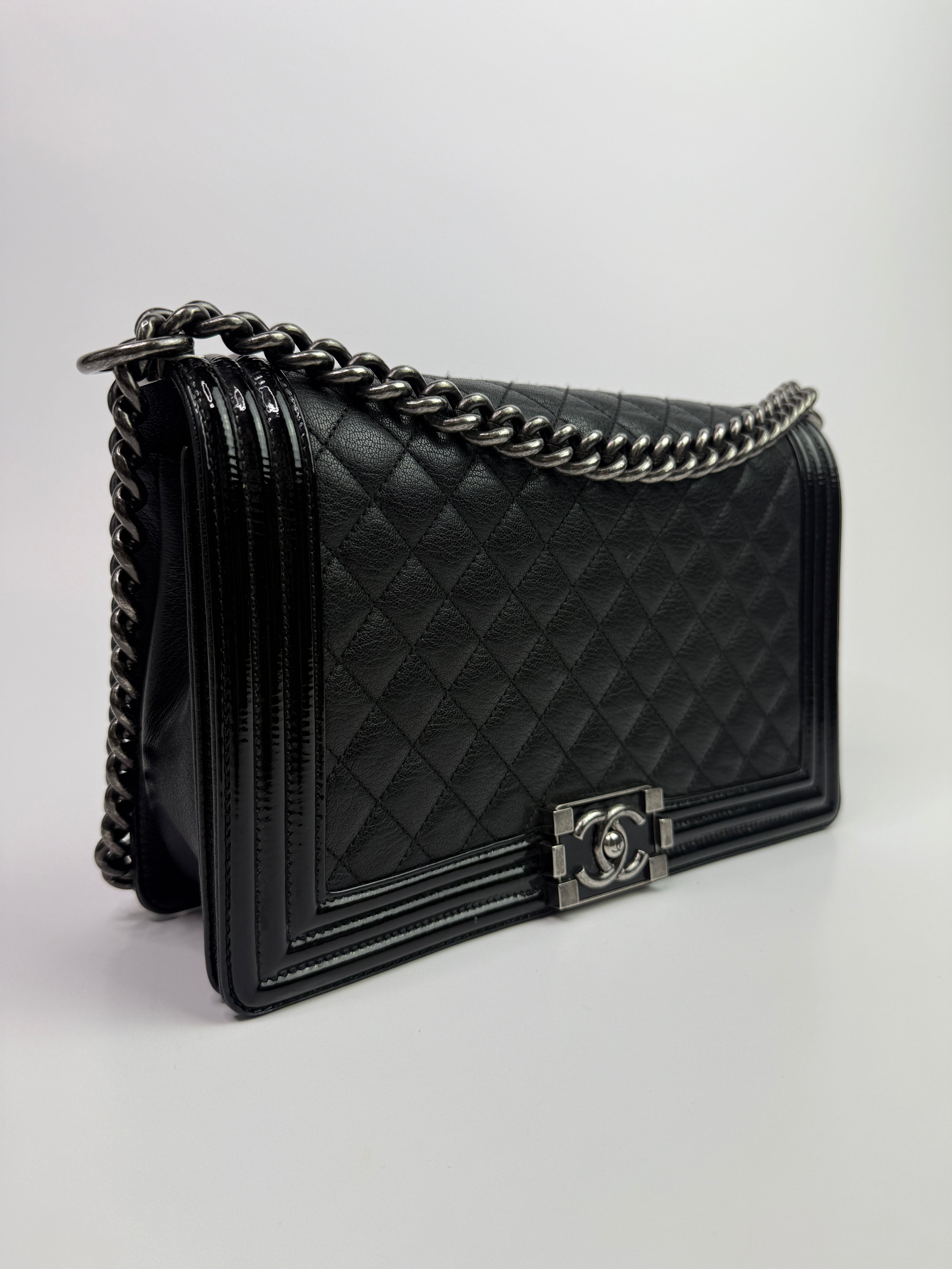 Chanel Boy Bag Large In Black Calfskin Leather With Silver Hardware
Pre Loved & Authentic 