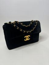 Chanel Black Velvet Jumbo Vintage Flap Bag
