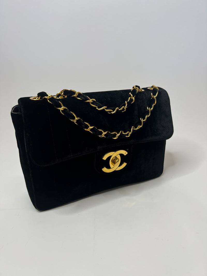 Chanel Black Velvet Jumbo Vintage Flap Bag