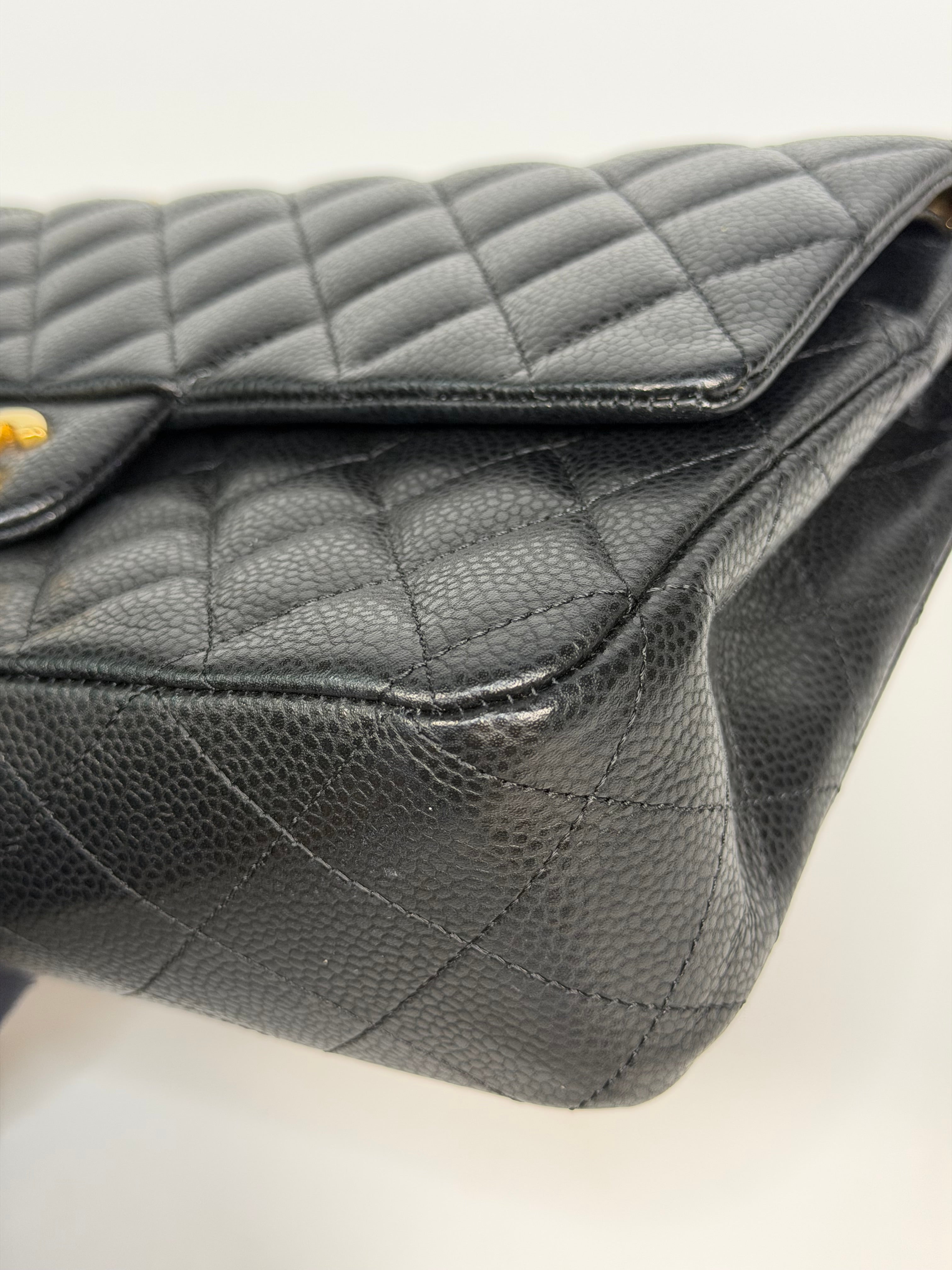 Chanel Medium Classic Double Flap Black Caviar Leather With Gold Hardware. Authentic and preloved in excellent condition