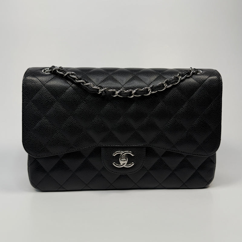 Chanel Black Caviar Leather Jumbo Classic Double Flap SHW