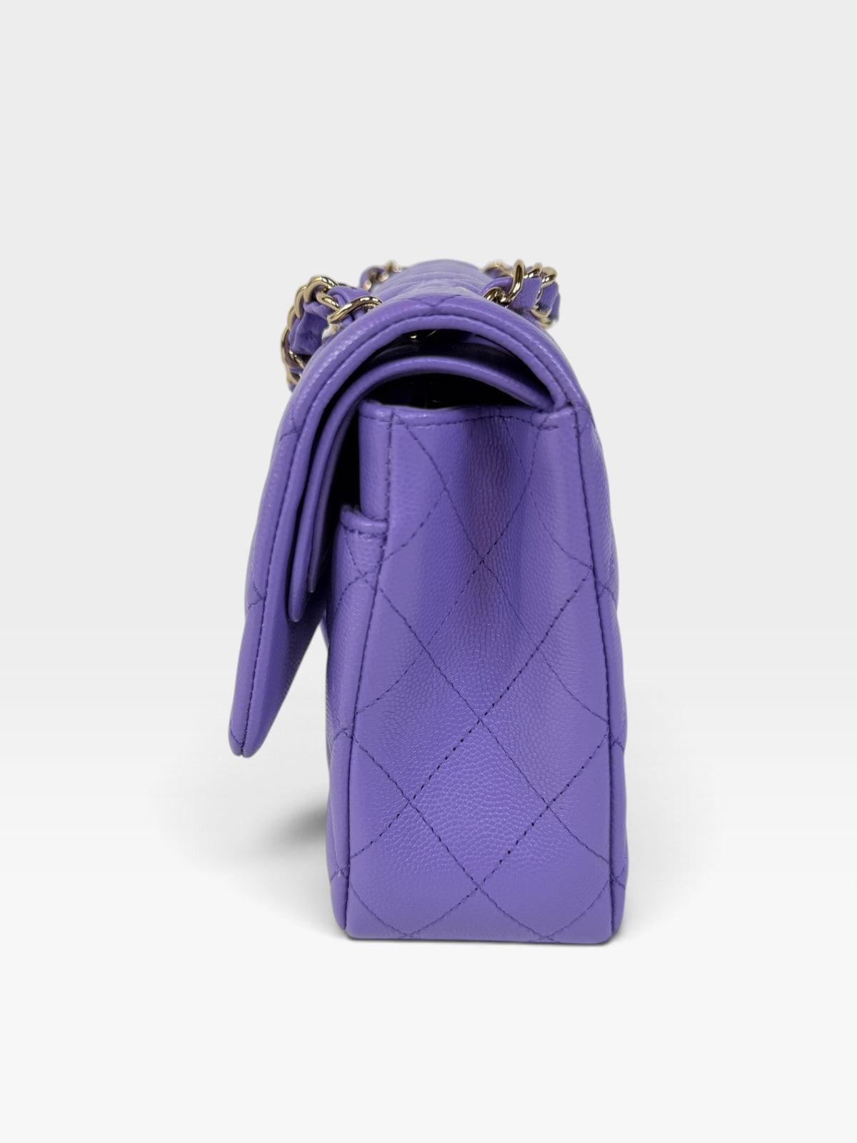 Chanel Medium Classic Double Flap In Purple Caviar Leather With Gold Hardware. Authentic and preloved in excellent condition. 100% guarantee