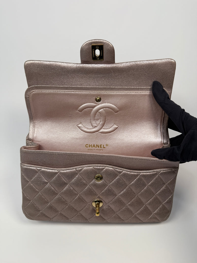 Chanel Iridescent Rose Medium Classic Double Flap With GHW