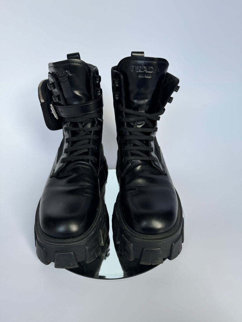 Prada Monolith leather and Re Nylon boots With Pouch Size 39 UK 6