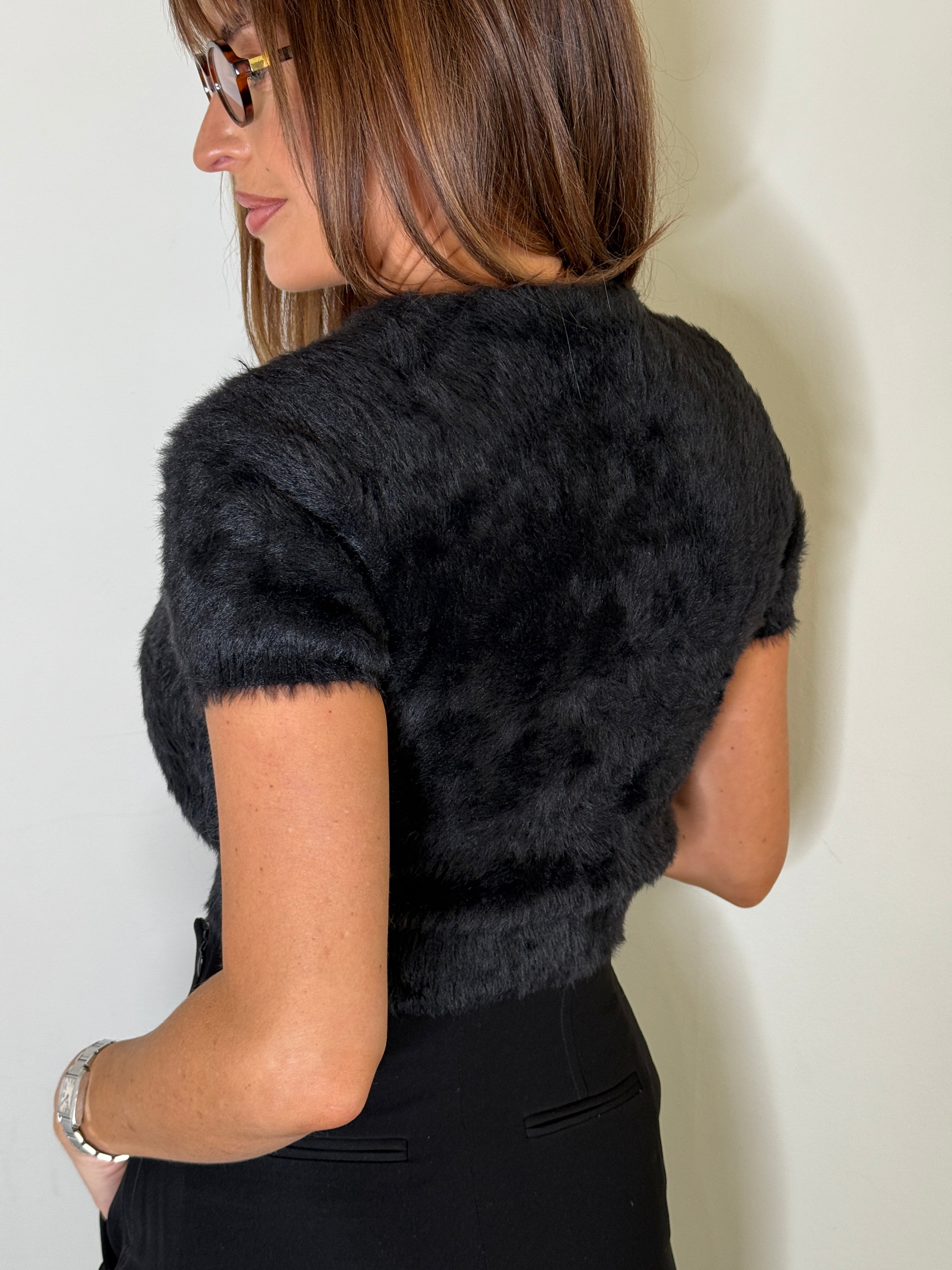 Alexander Wang Crystal-embellished Black Faux Fur Top ( Size M/UK10) Authentic and preloved. Excellent condition.