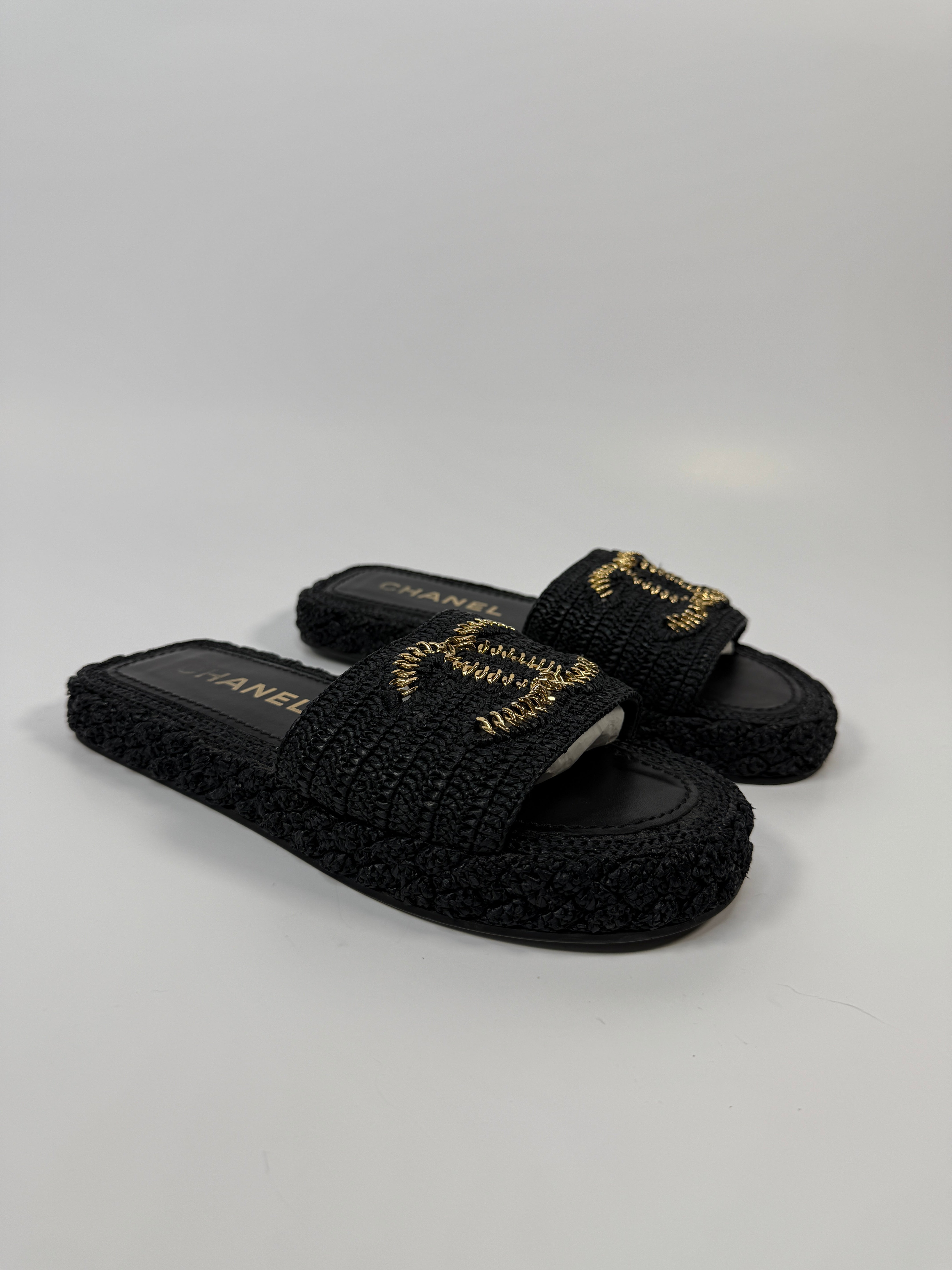 Chanel CC Raffia Slides  (Size 39/UK6)