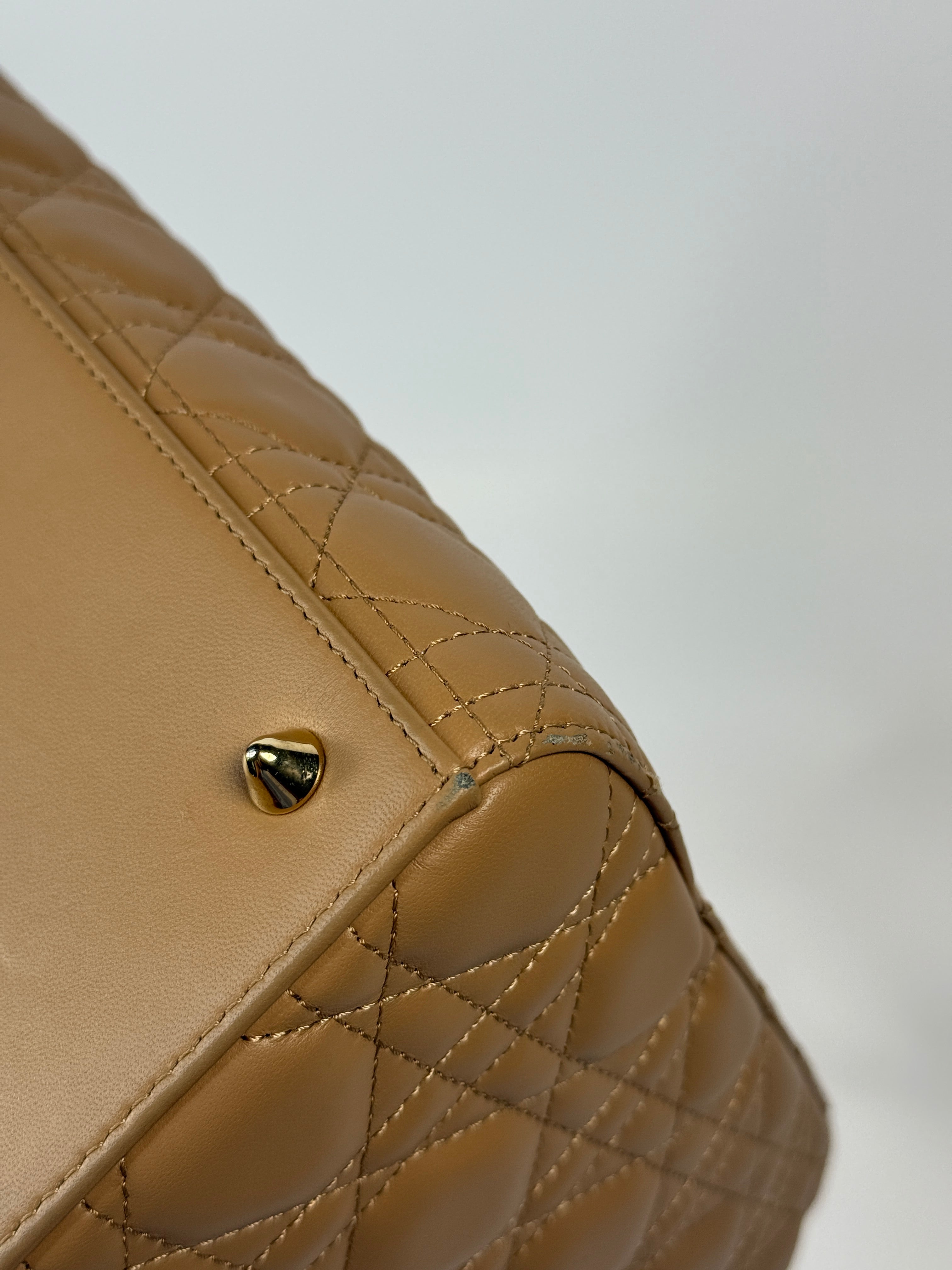 Authentic pre-loved Christian Dior Medium Lady Dior Bag in gold with gold hardware