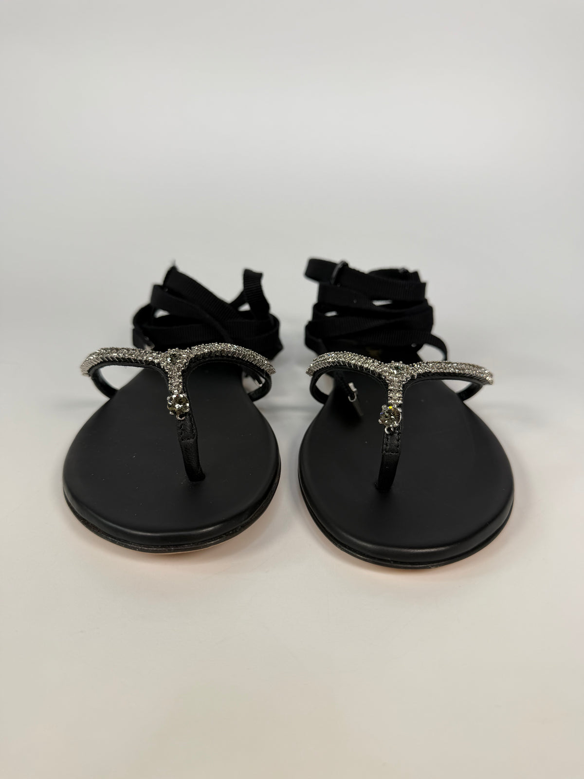 Dior Paris Crystal T-Bar Thong Sandals In Black Calfskin Size ( 36/UK3) Authentic and preloved in excellent condition. Insured next day delivery. Verified by Luxe Cheshire