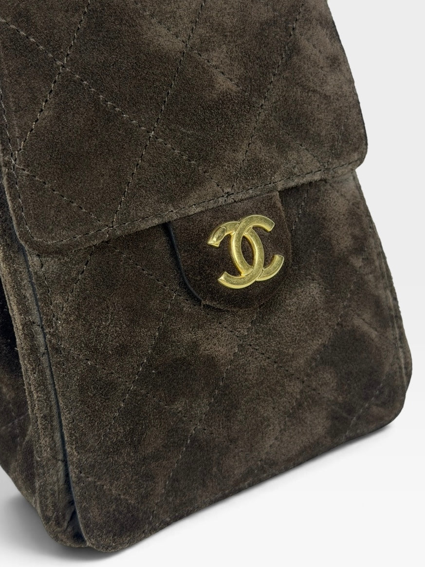 Chanel 25 Small In Brown Suede With Gold Hardware. 100% authentic and preloved in excellent condition