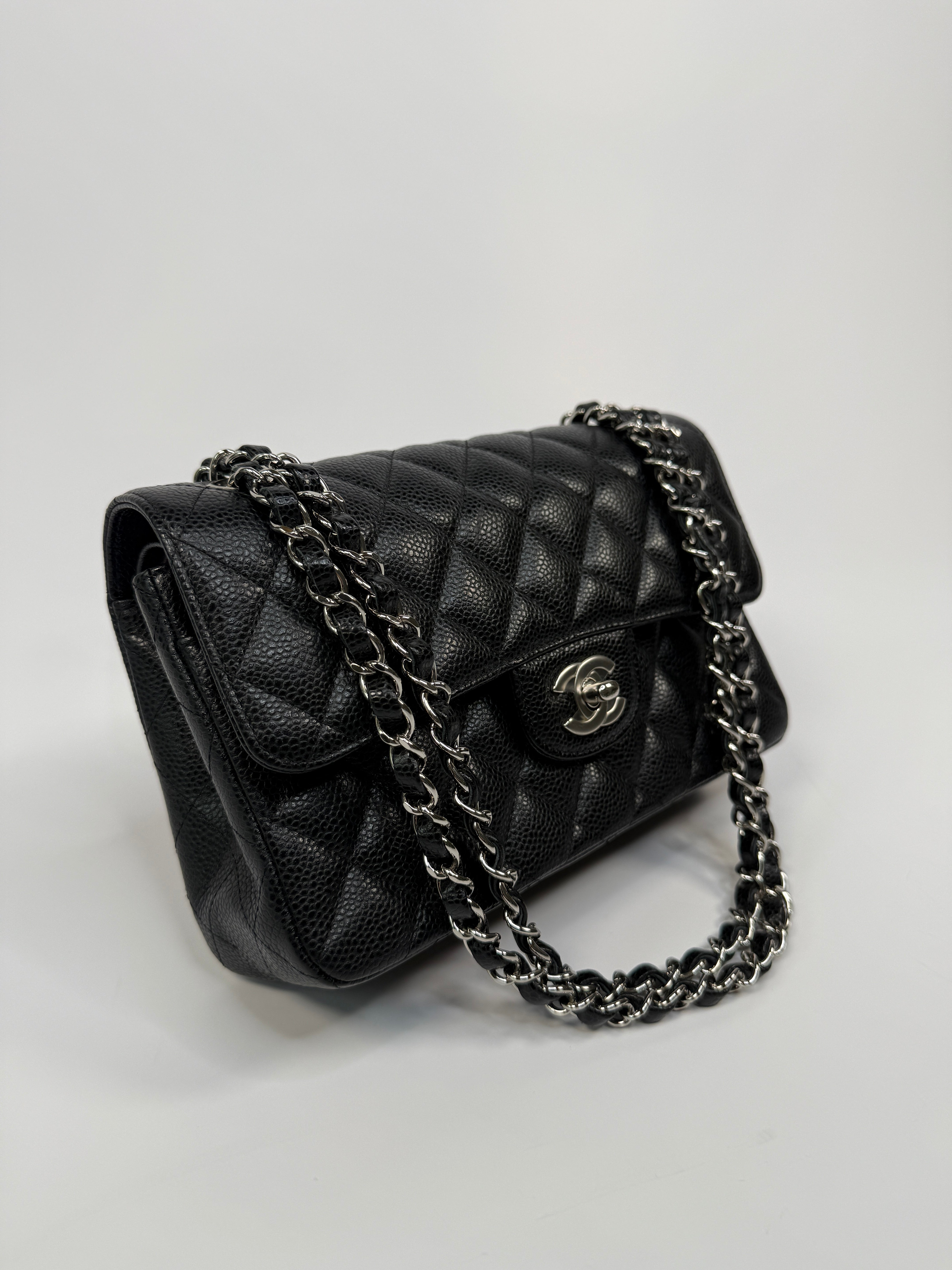 Chanel Small Classic Double Flap In Black Caviar Leather With Silver Hardware
Pre Loved & Authentic 