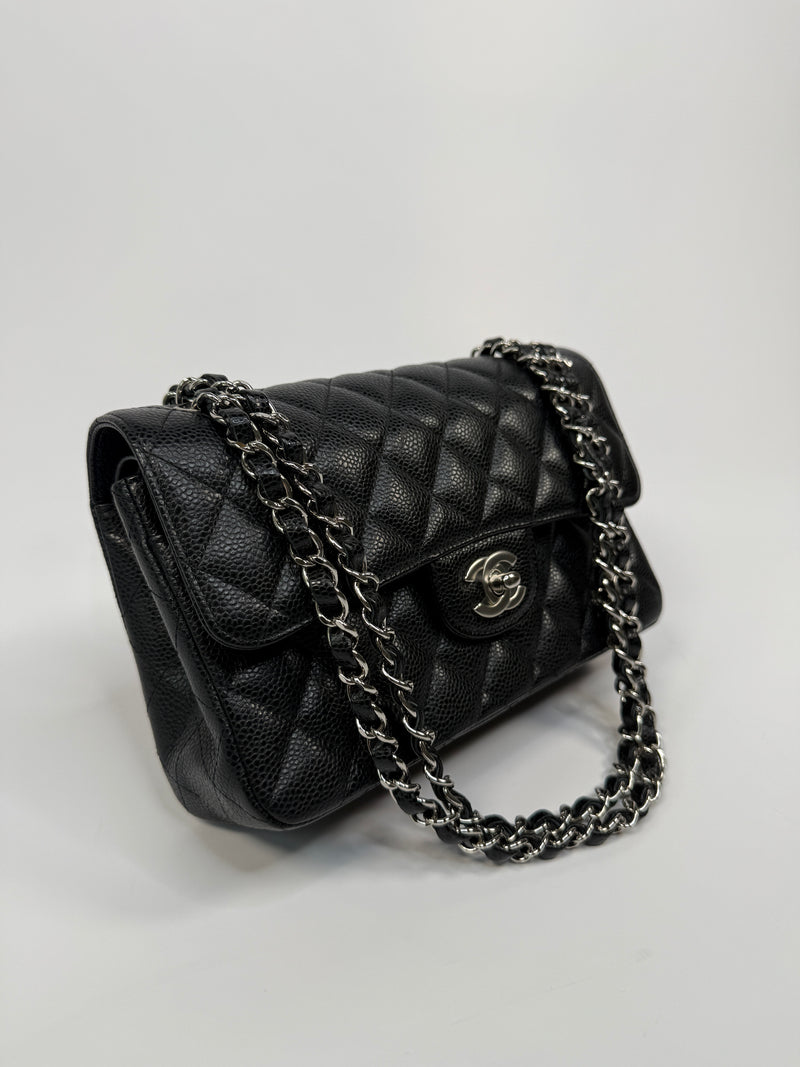 Chanel Small Classic Double Flap In Black Caviar Leather With SHW