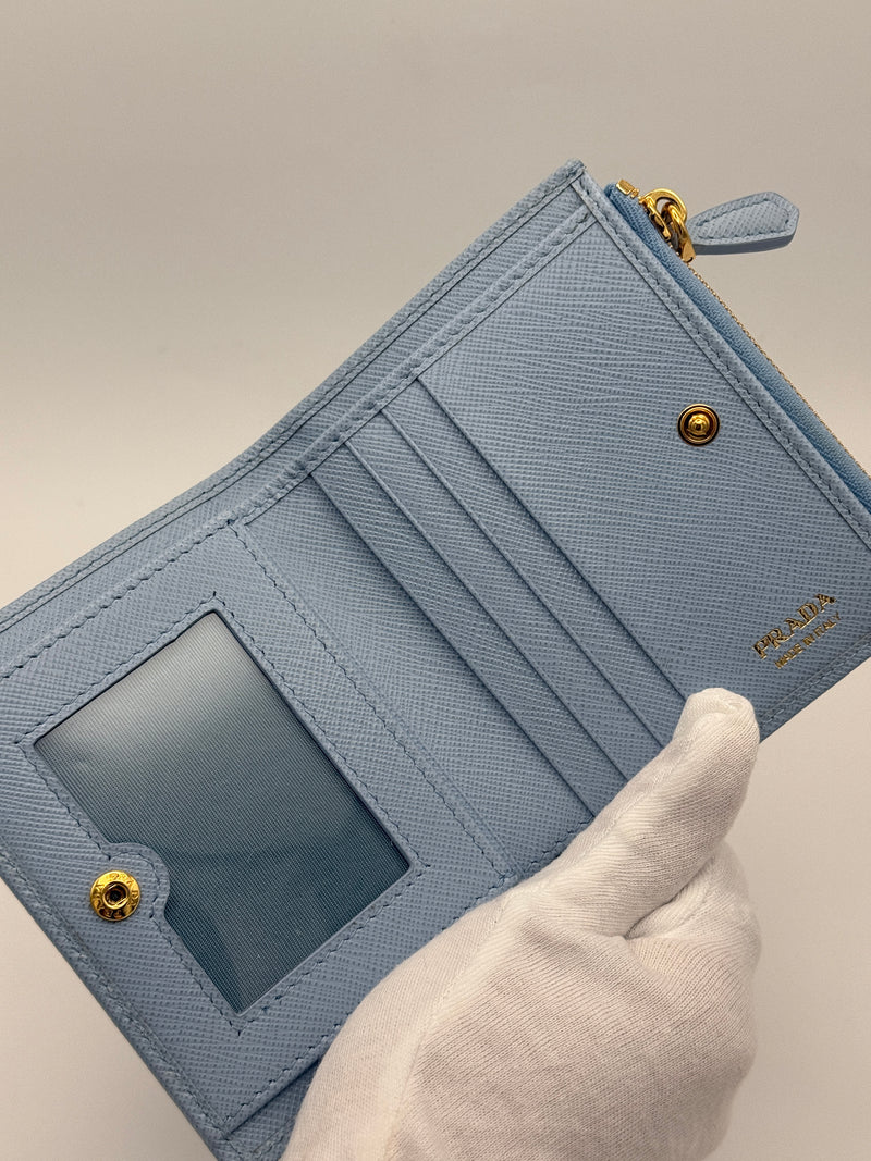 Prada Small Wallet In Pale Blue Saffiano Leather
