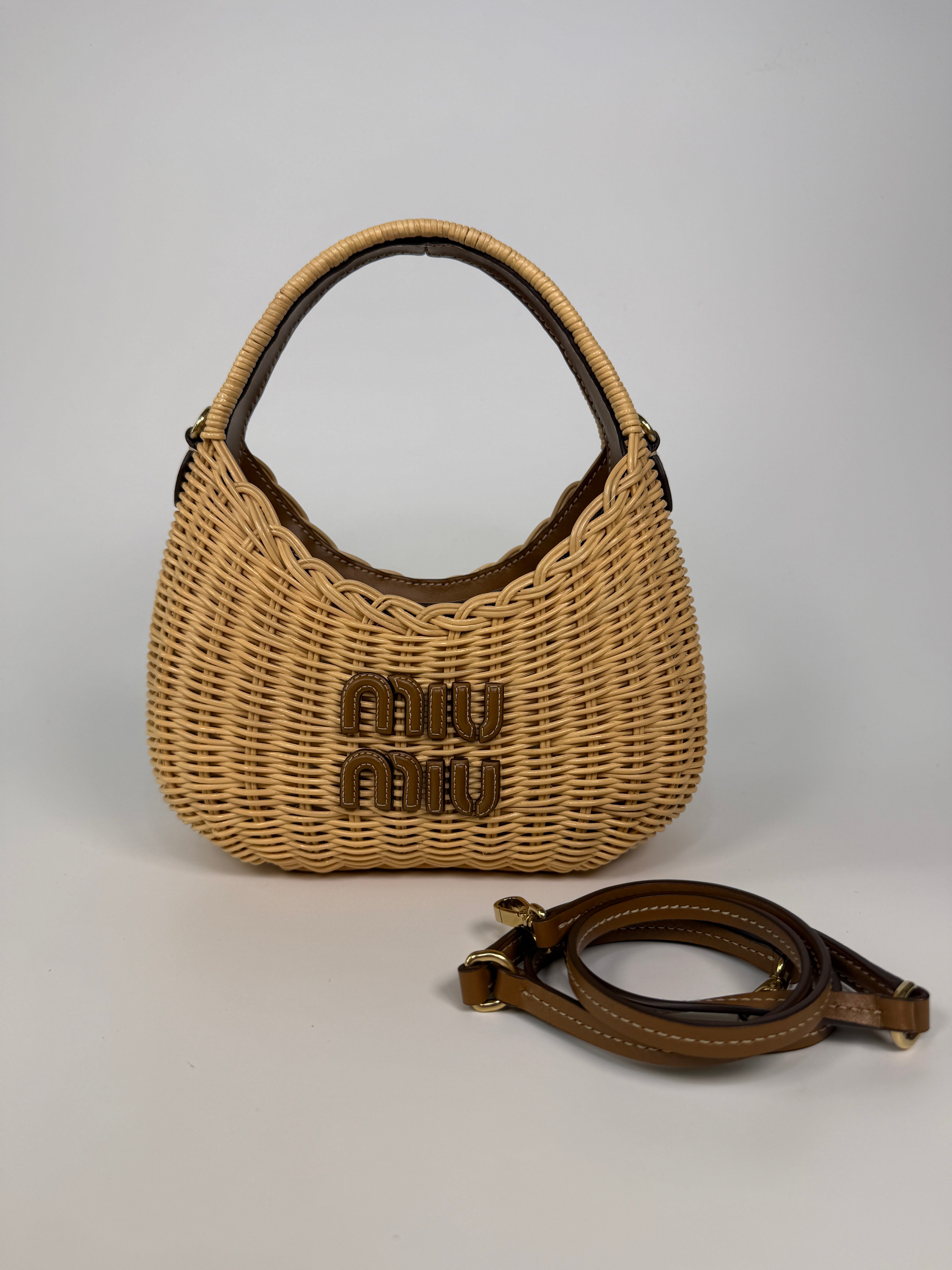 Miu Miu Mini Wicker Wander Bag In Tan/Caramel Raffia Excellent condition 