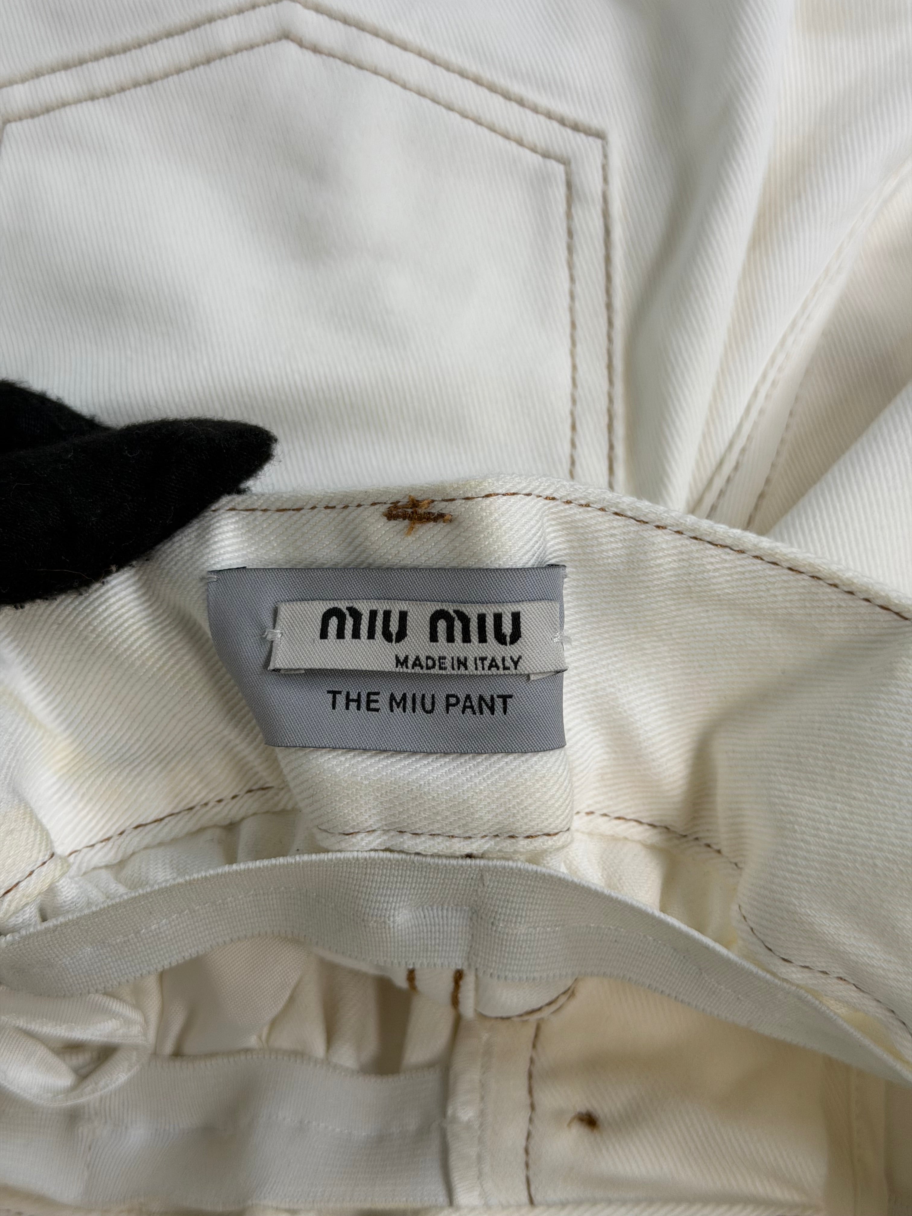 Miu Miu Paperbag Waist Shorts In Cream Denim (Size 38/UK6) 100% authentic and preloved in excellent condition