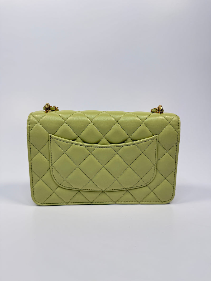 Chanel Wallet On Chain In Green Lambskin With GHW