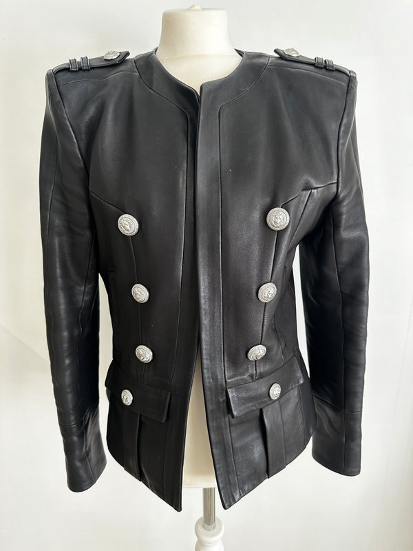 Balmain Black Leather Jacket (Size 44 / UK 12)