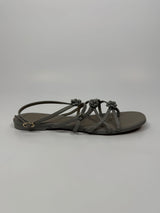 Chanel Camellia Sandals In Grey Leather Size 39.5/UK6.5
