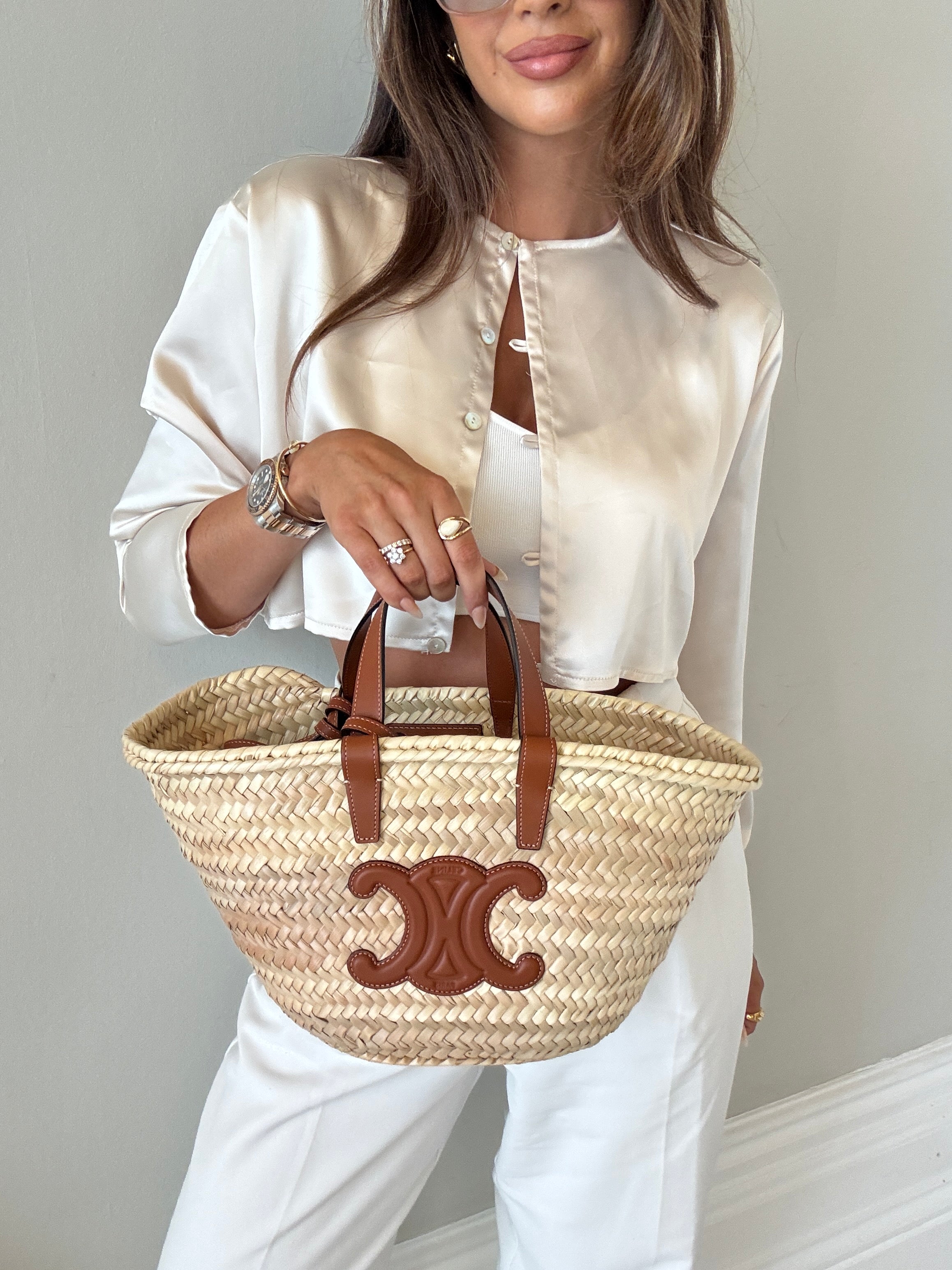 Celine Teen Classic Panier in Palm leaves and Calfskin
