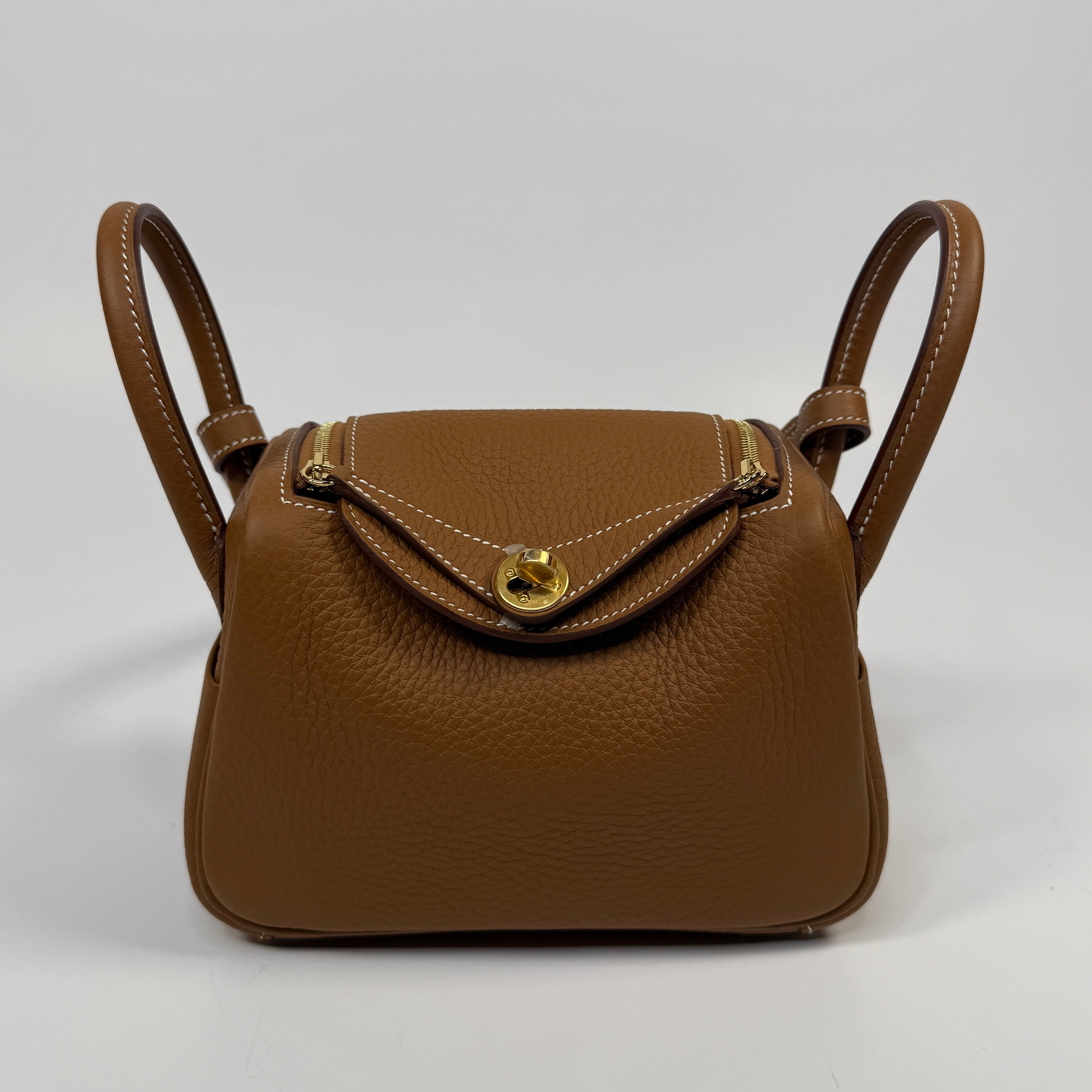 Hermès Mini Lindy In Gold Clemence Leather With Gold Hardware Authentic New & Unused