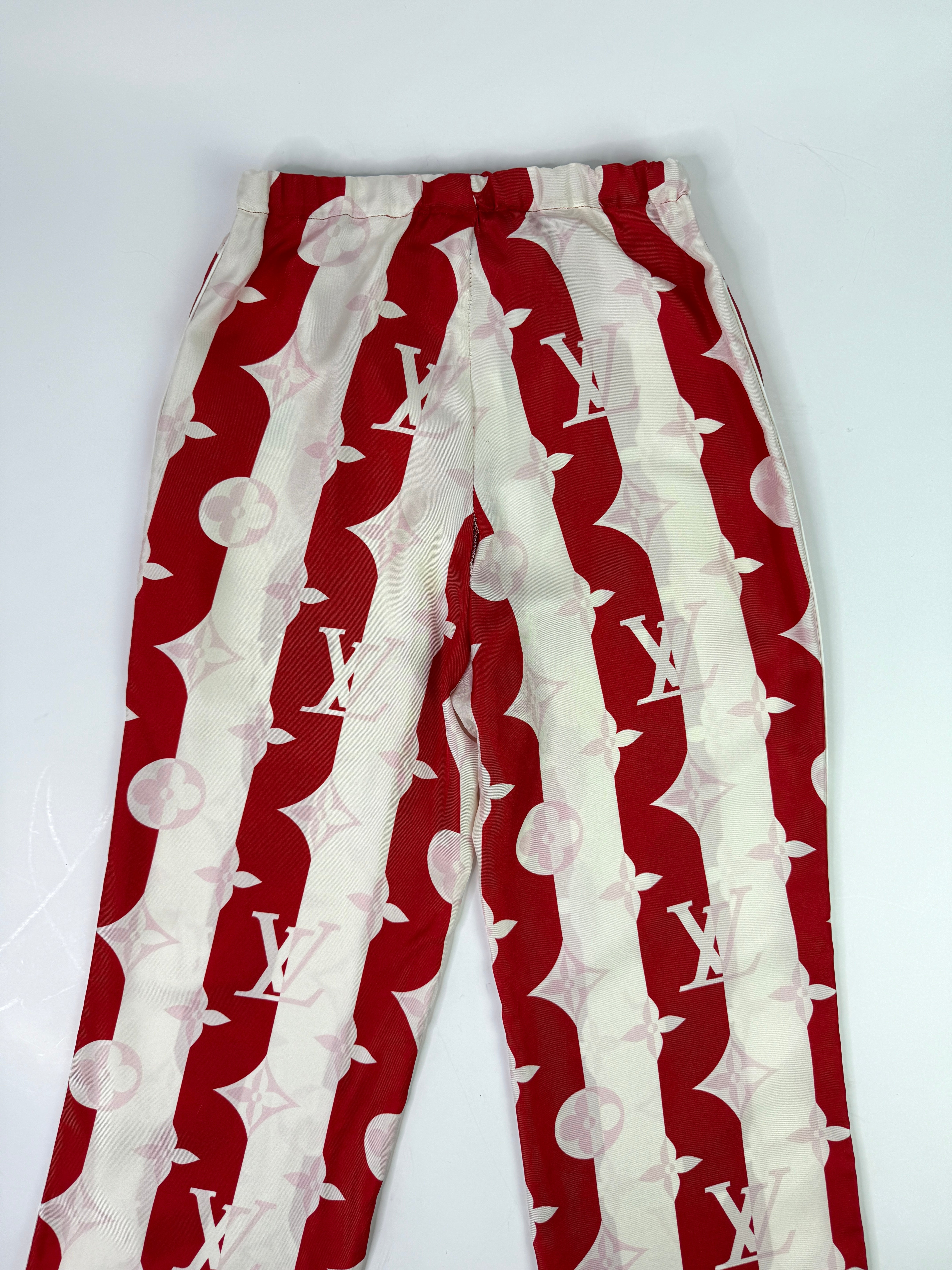 Louis Vuitton Red Monogram Silk Twill Trousers  ( Size 38/10)