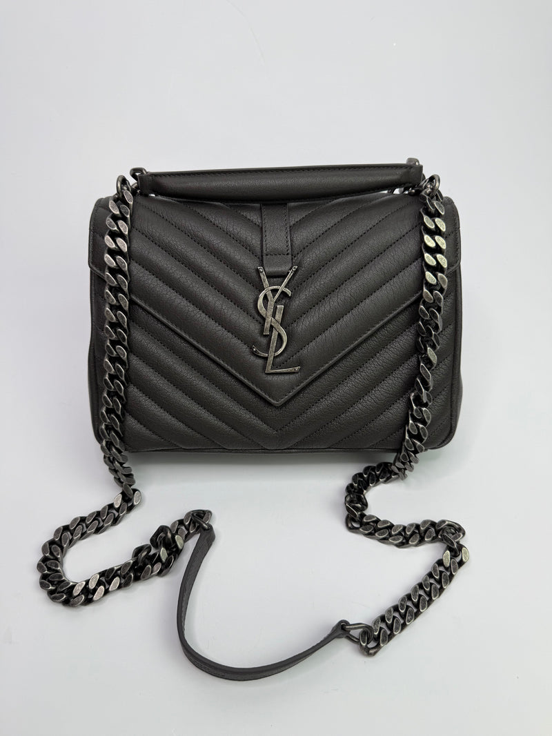 Saint Laurent Medium College Bag In Grey Matelassé Leather