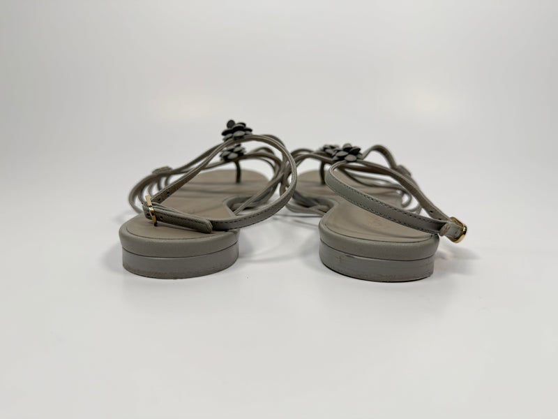 Chanel Camellia Sandals In Grey Leather Size 39.5/UK6.5
