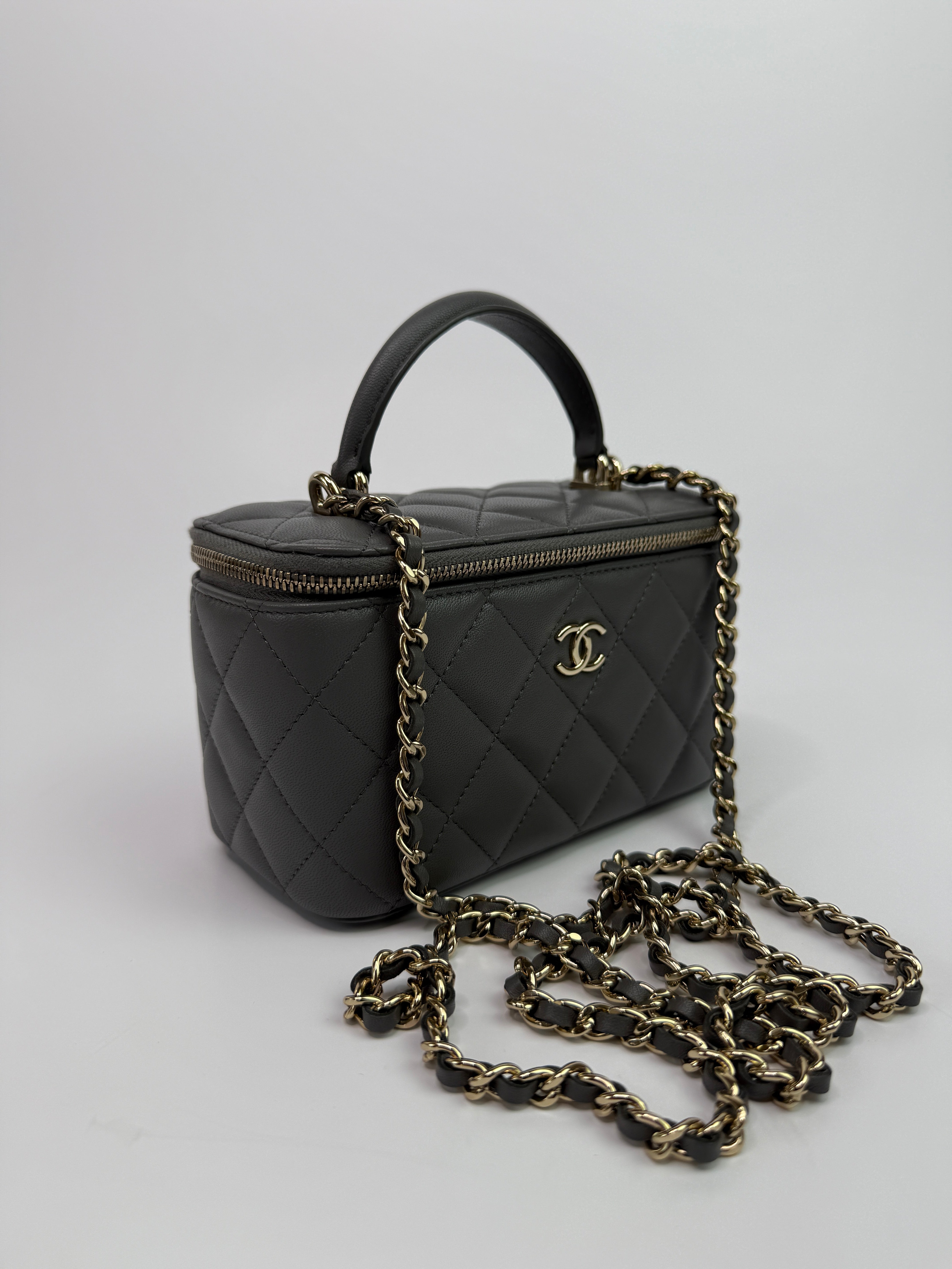 Chanel Vanity Rectangular with Top Handle Grey Lambskin GHW