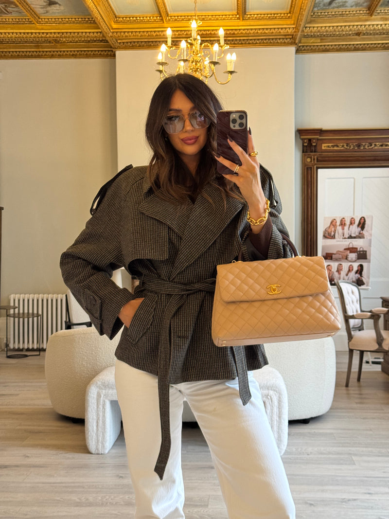 Chanel Coco Large Top Handle In Beige Caviar Leather With GHW