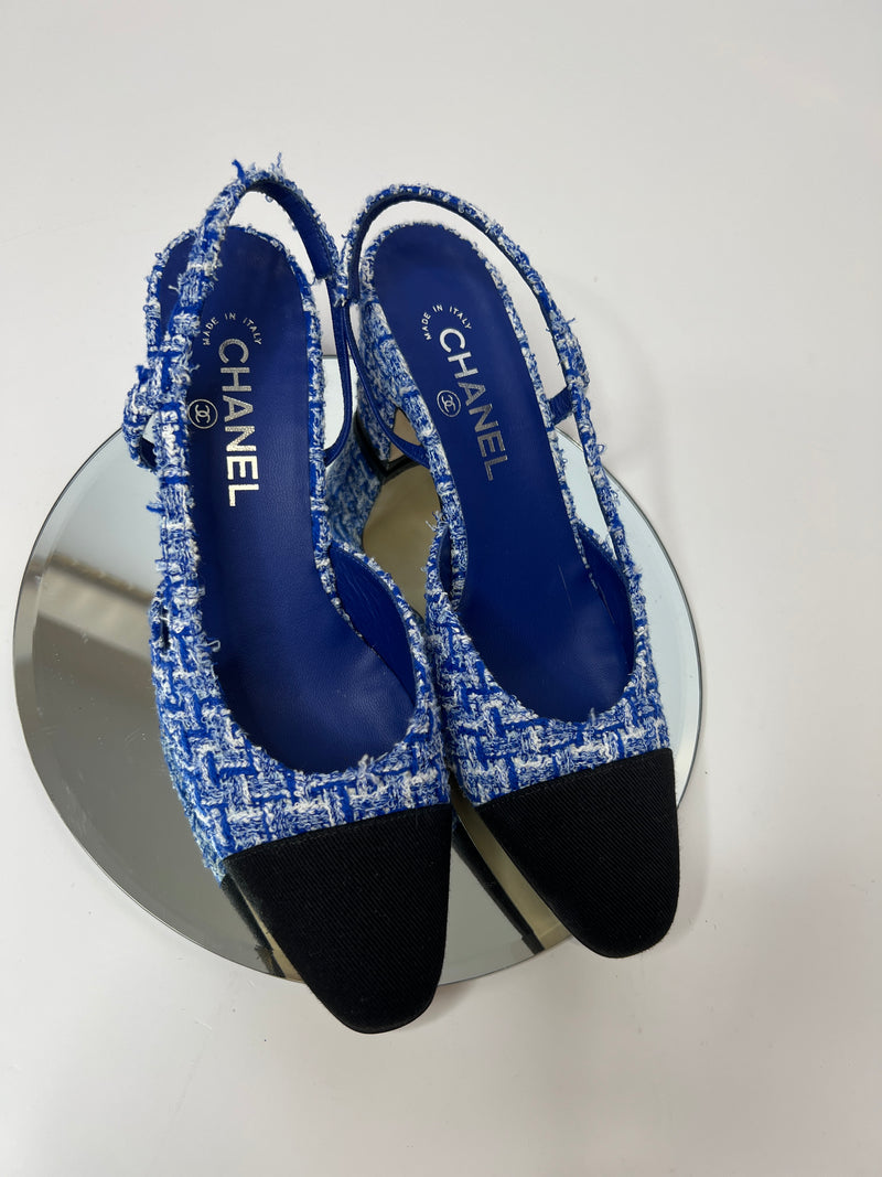 Chanel Tweed Slingback Pumps (Size 39 /UK 6)