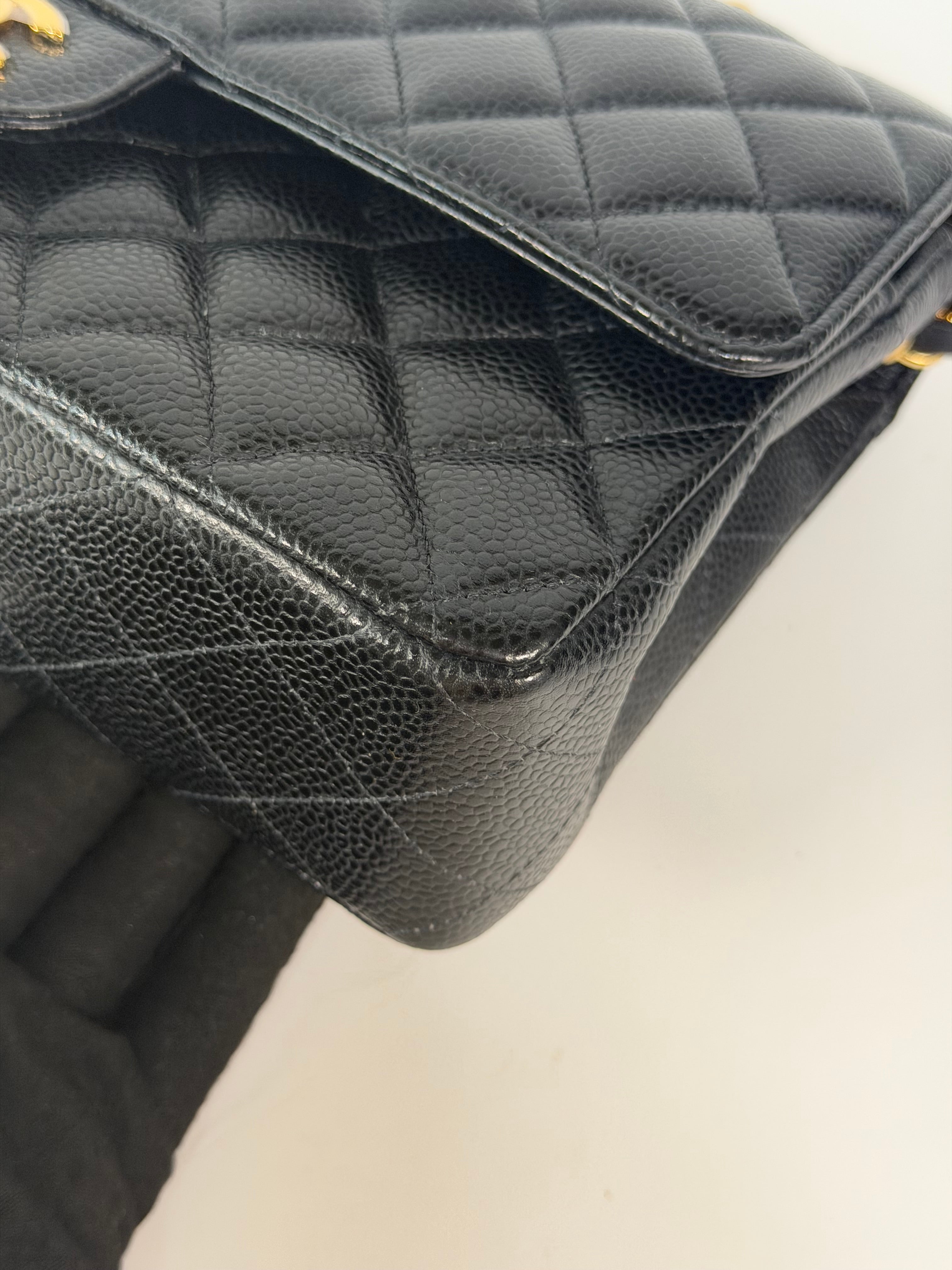 Chanel Medium Classic Double Flap In Black Caviar Leather Gold Hardware 100% authentic and preloved in excellent condition