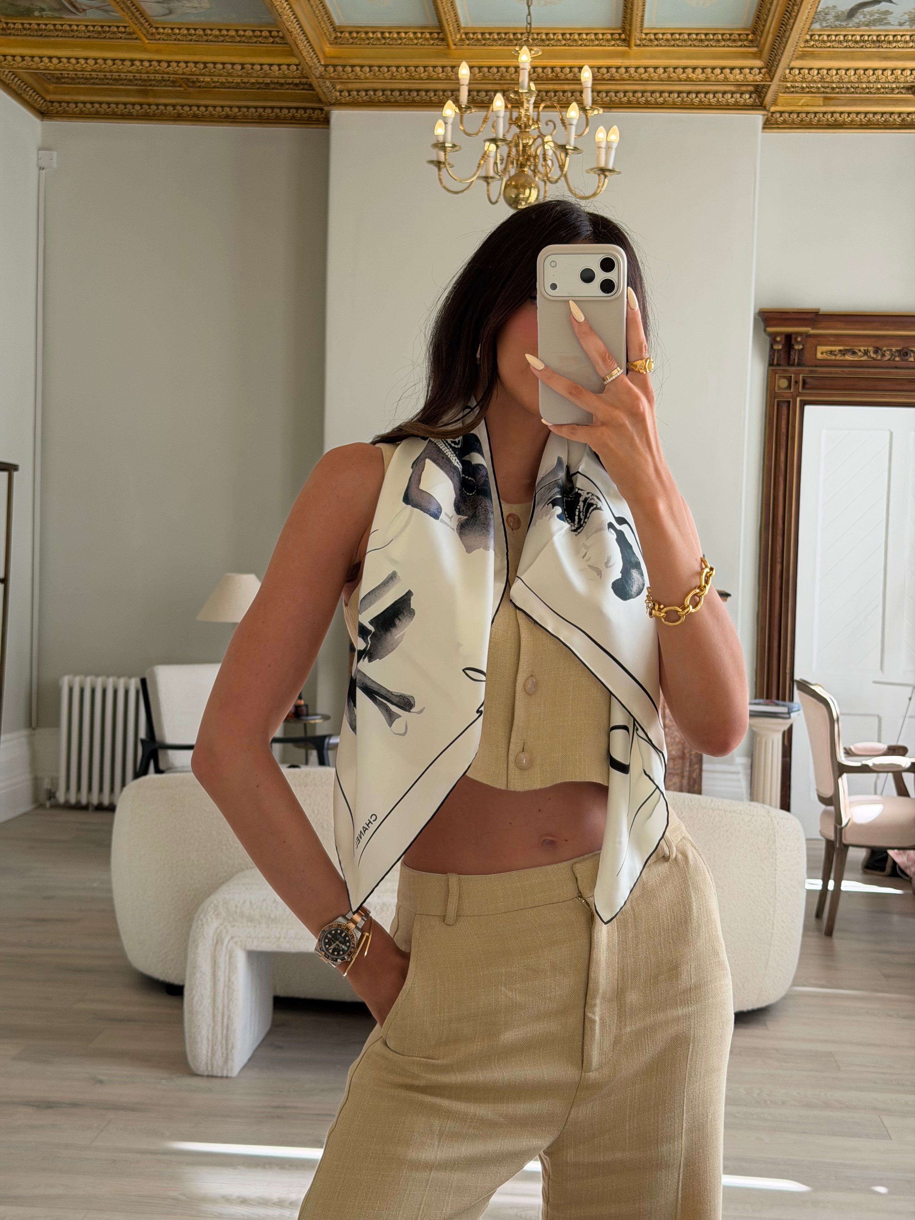 Authentic and preloved Chanel CC Silk Scarf Excellent condition. 100% Authenticity Guarantee 