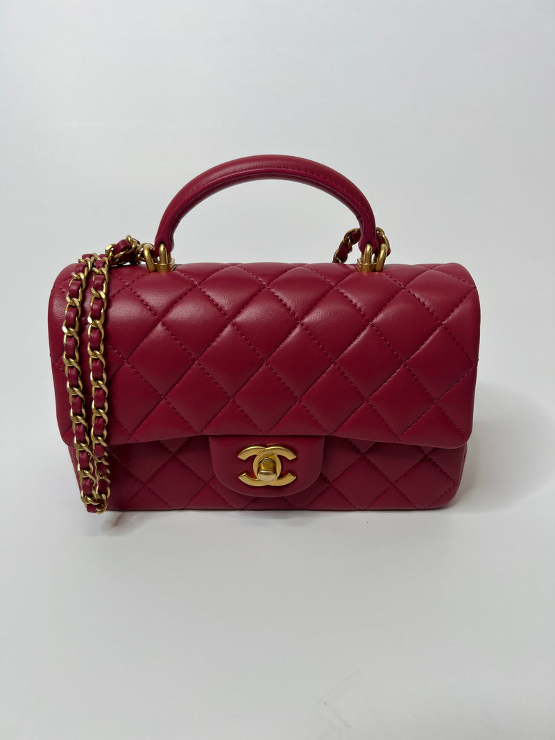Chanel Mini Rectangle Flap Bag In Raspberry