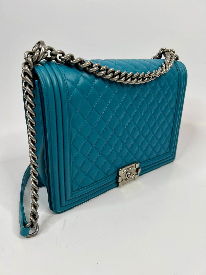 Chanel Large Boy Bag in Teal Leather