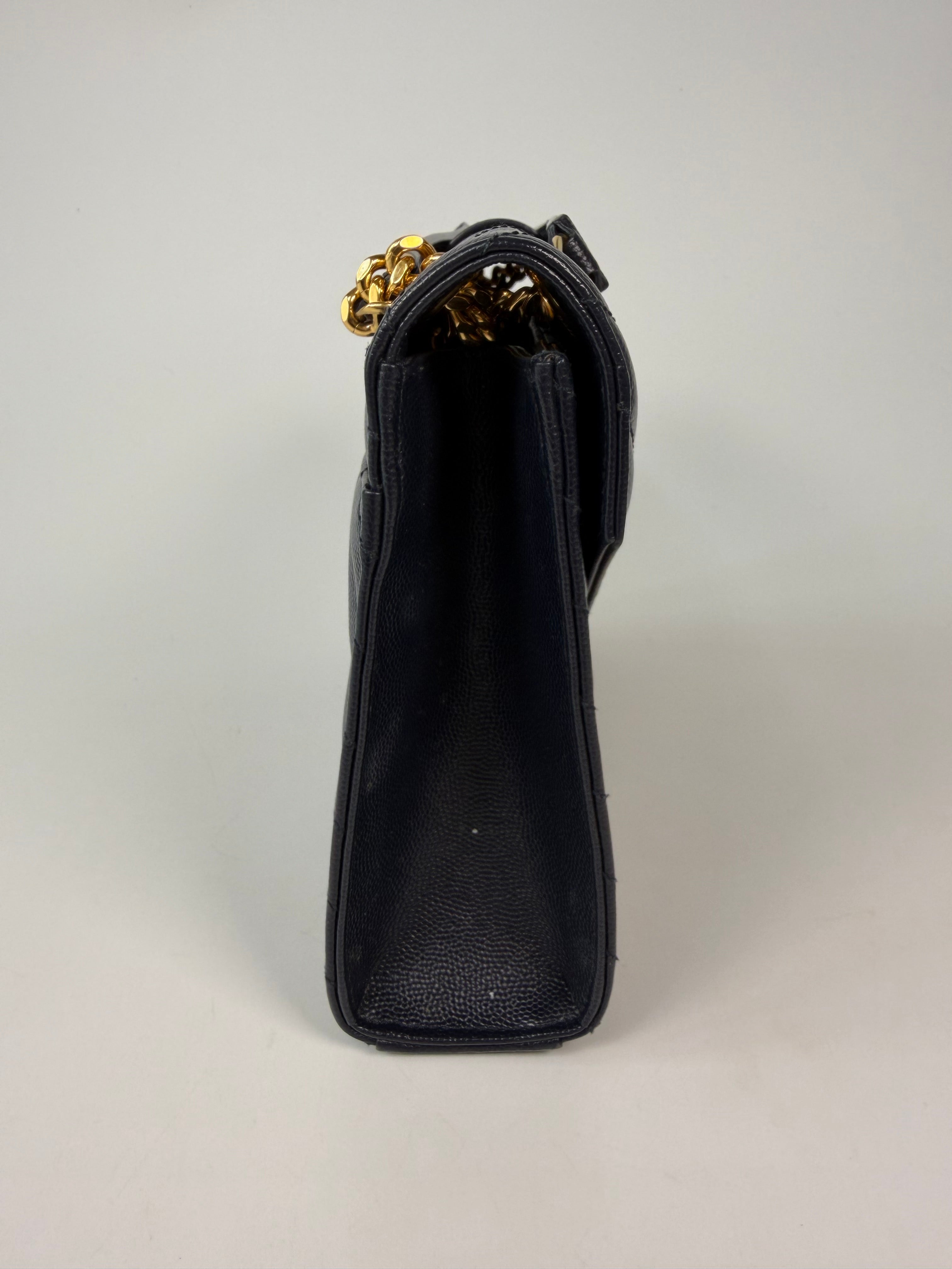 Authentic and pre loved Saint Laurent Medium Envelope Bag In Blue Grained Leather With Gold Hardware. Excellent Condition. Verified by Luxe Cheshire 