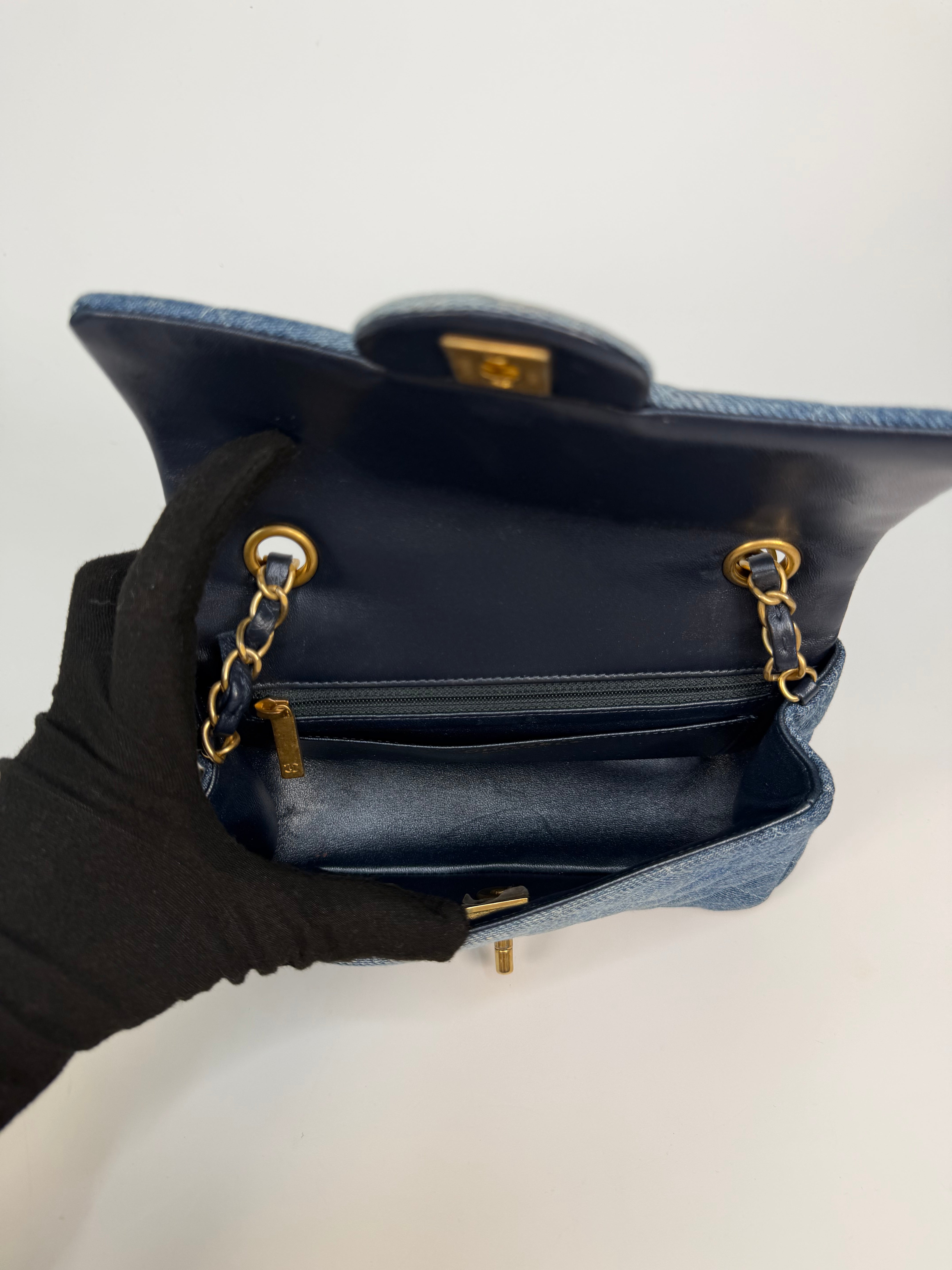 Chanel Mini Rectangle In Blue Denim With Gold Hardware Authentic and preloved in very good condition. 100% guarantee
