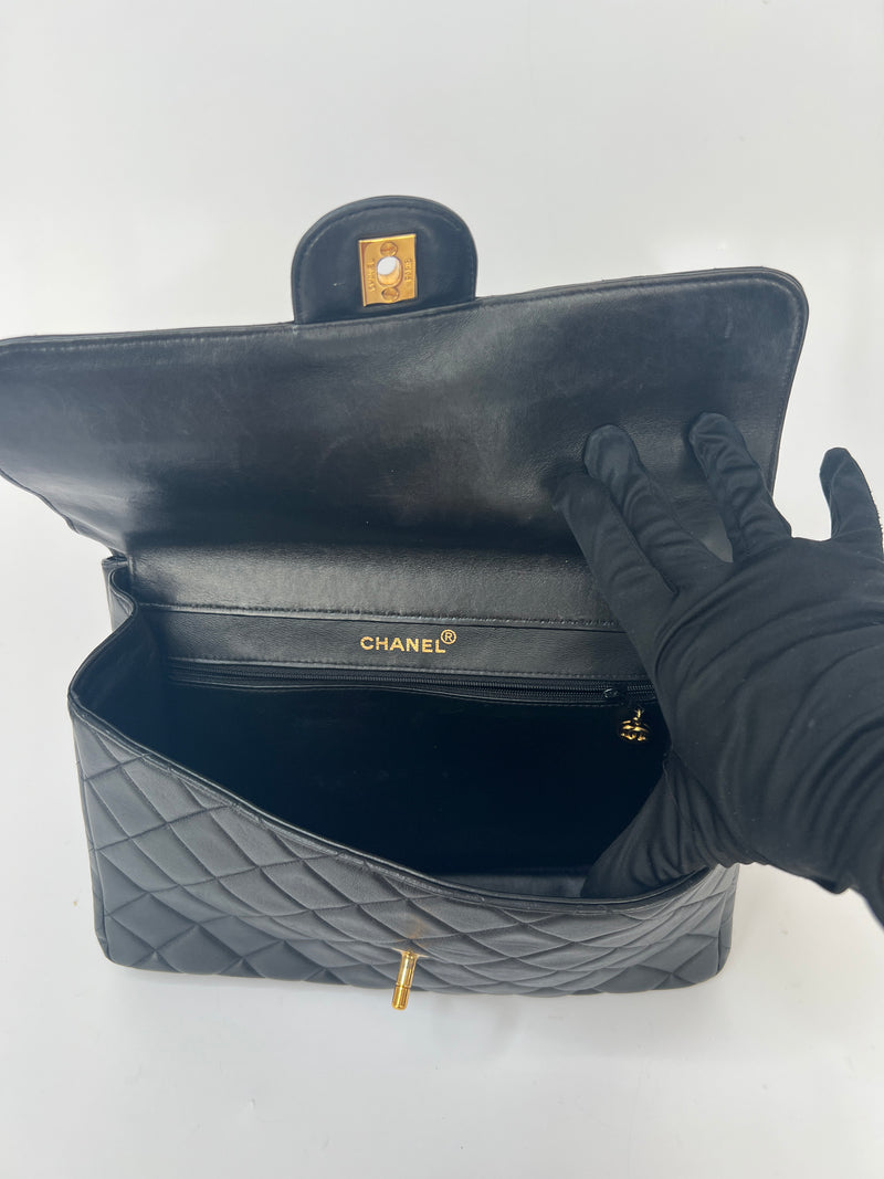 Chanel Black Lambskin Leather Vintage Double Sided Classic Flap