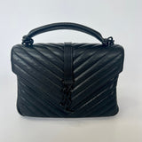 Saint Laurent Black Matelassé Leather Medium College Top Handle Bag