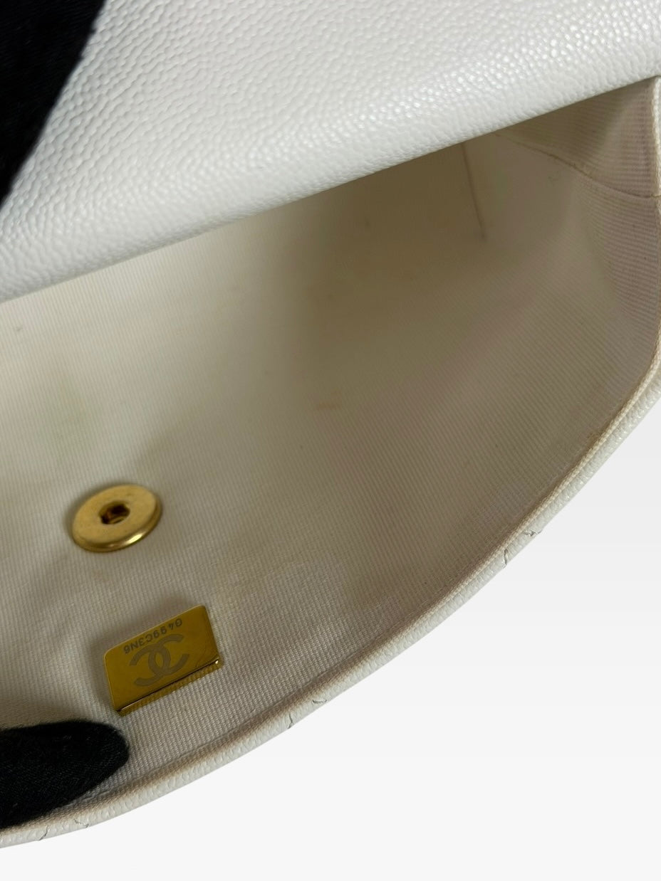 Chanel Mini Flap In White Caviar Leather With Gold Hardware 100% authentic and preloved in excellent condition